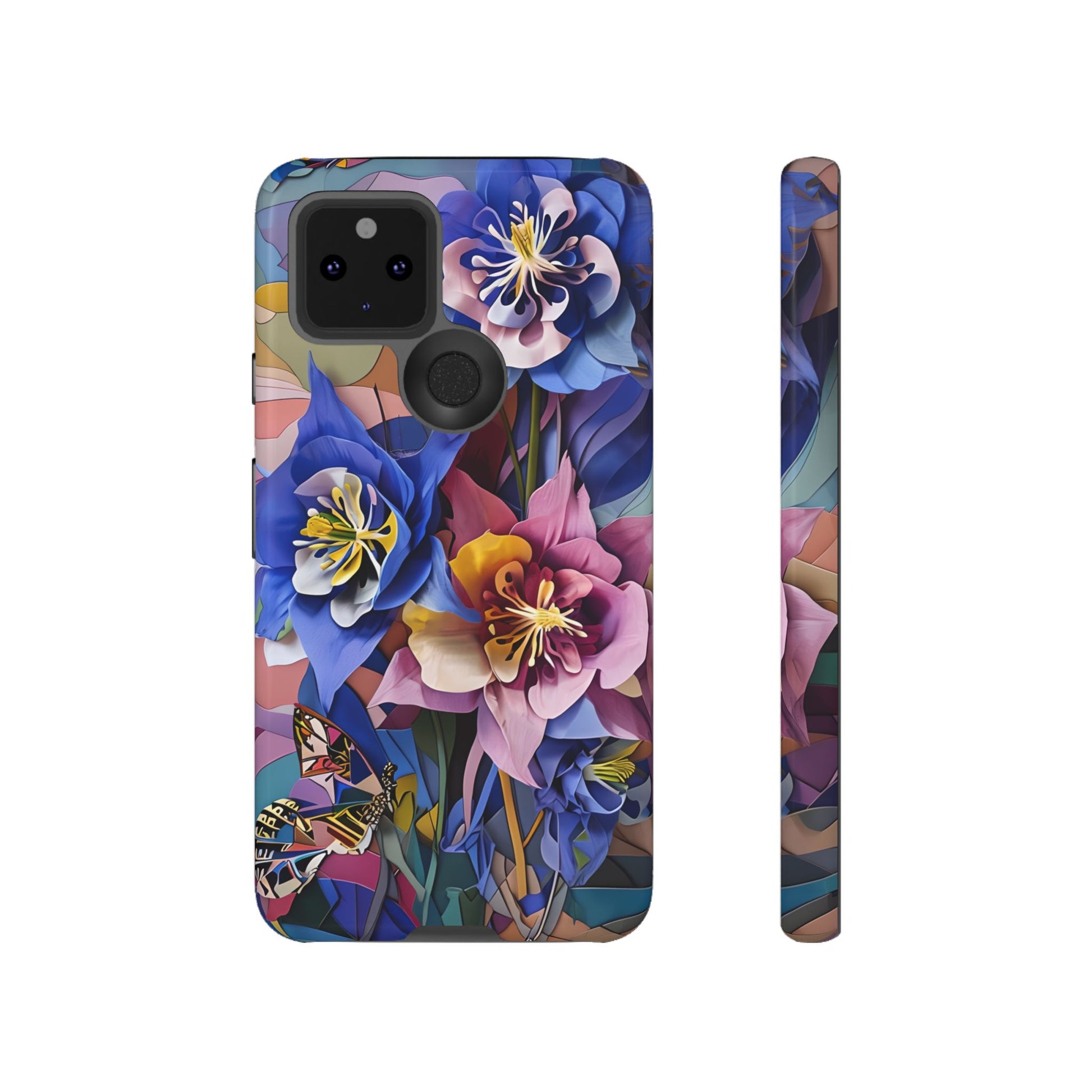 Blue Columbine Carnivale - Artistic Floral & Butterfly Google Pixel 5 5G Tough Phone Case - Vibrant Botanical Design