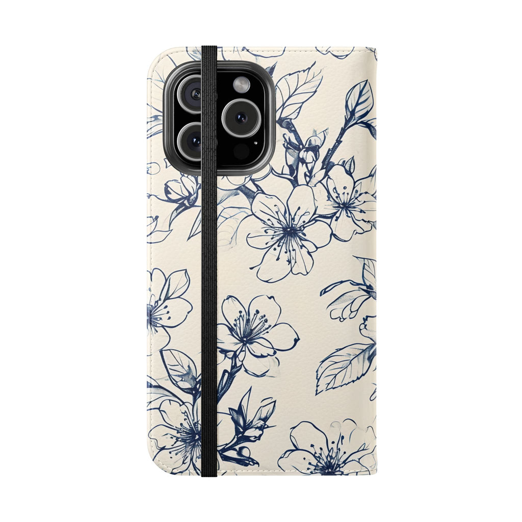 Blossom Sketch - Minimalist Floral Flip Phone Case for iPhone 16 Pro Max