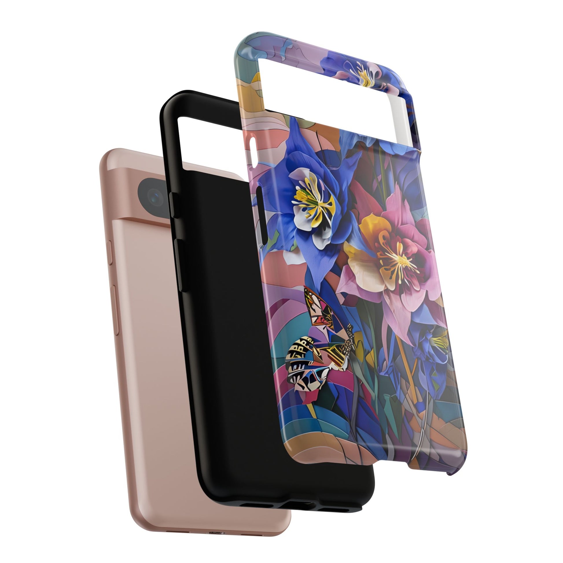 Blue Columbine Carnivale - Artistic Floral & Butterfly Google Pixel 8 Tough Phone Case - Vibrant Botanical Design