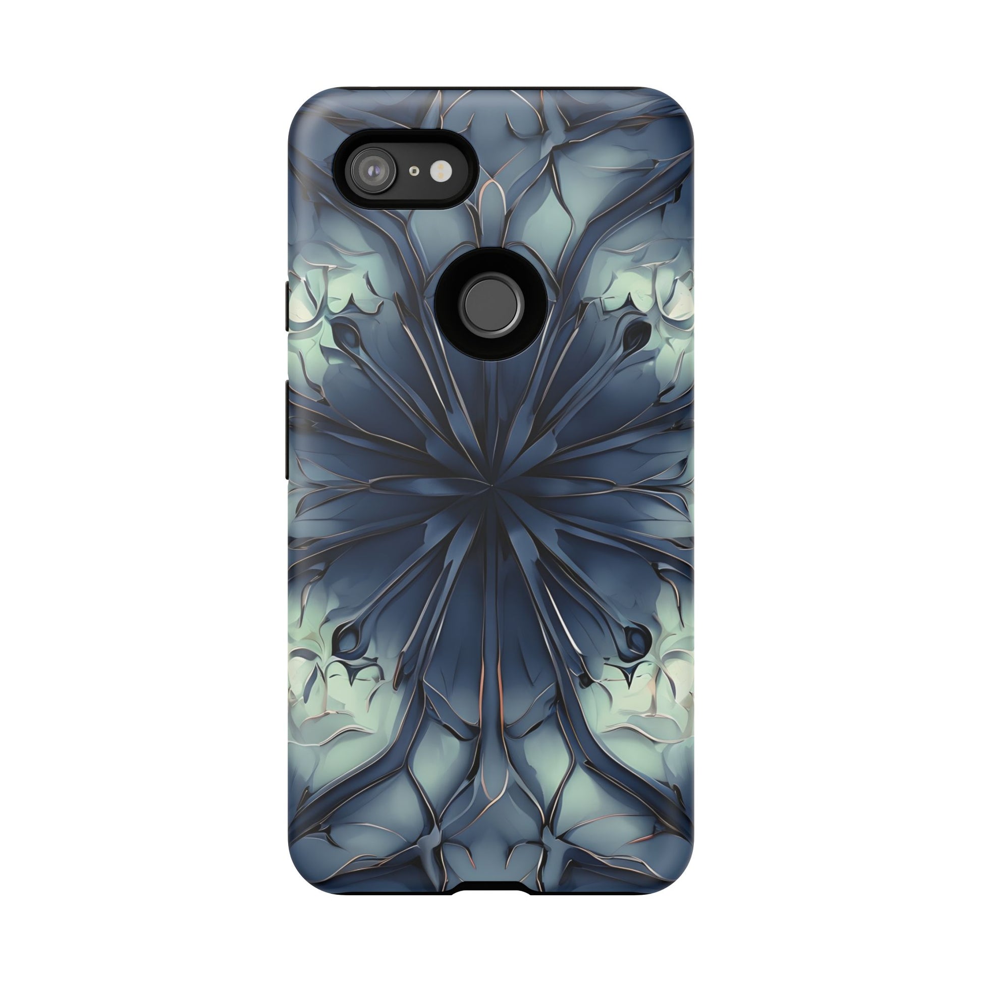Indigo Mosaic - Artistic Kaleidoscope Collection Artistic Floral - Google Pixel 3XL Tough Phone Case - Bold Blue Symmetrical Design