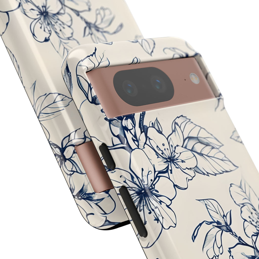 Blossom Sketch - Artistic Blue Floral Google Pixel 8 - Tough Phone Case - Hand-Drawn Botanical Design