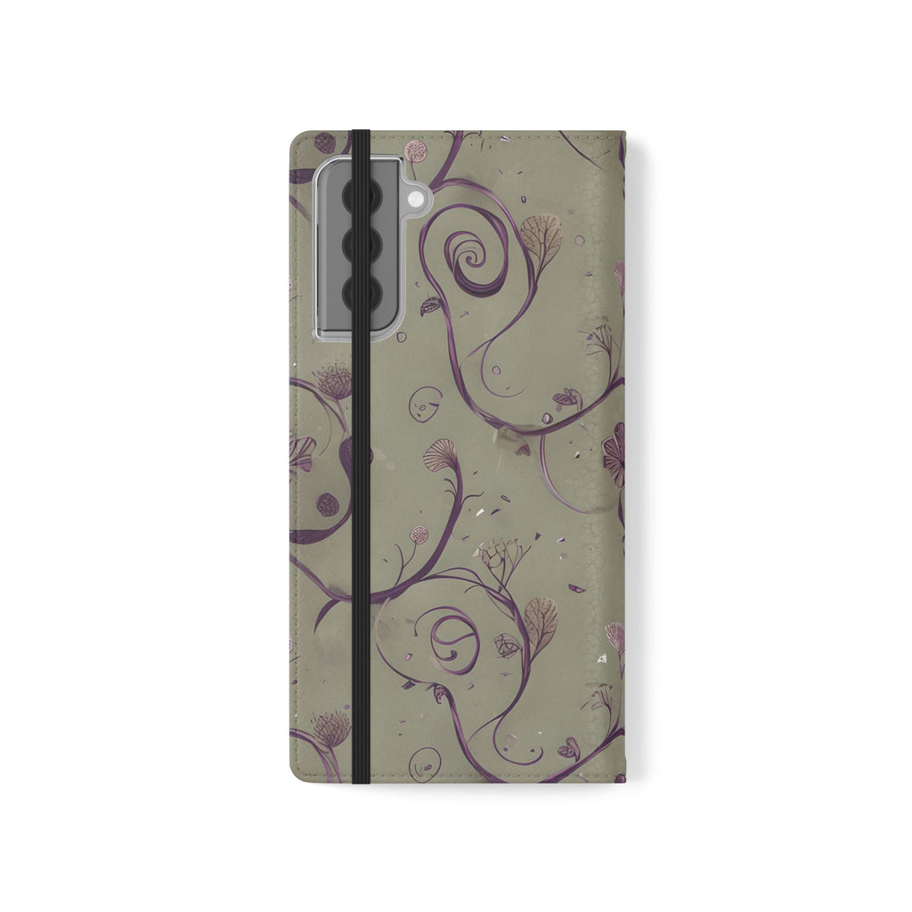 Twilight Thistle Bloom Wallet Phone Case - Elegant Purple Floral Vine Flip Cover for Samsung Galaxy S21 Plus