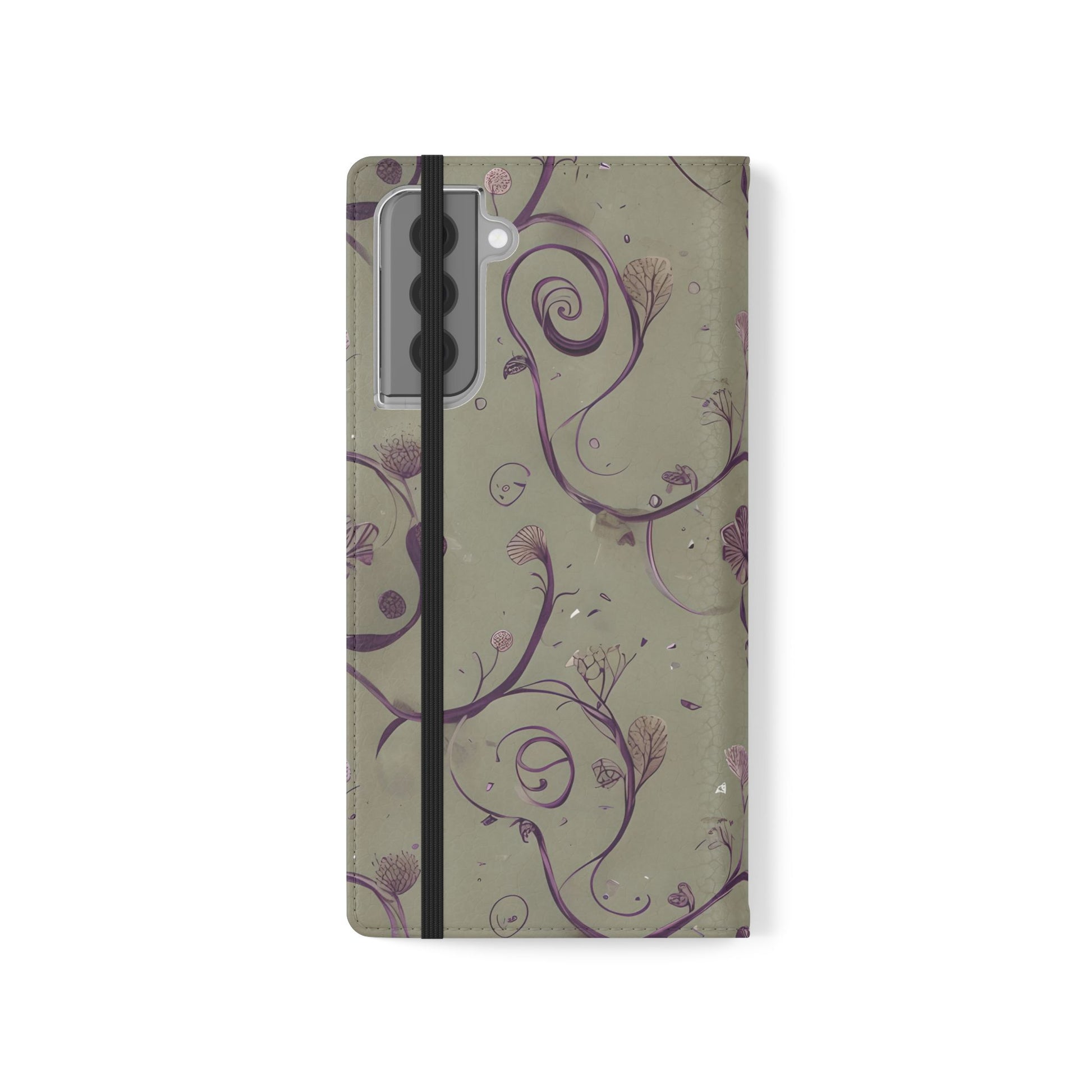Twilight Thistle Bloom Wallet Phone Case - Elegant Purple Floral Vine Flip Cover for Samsung Galaxy S21 Plus