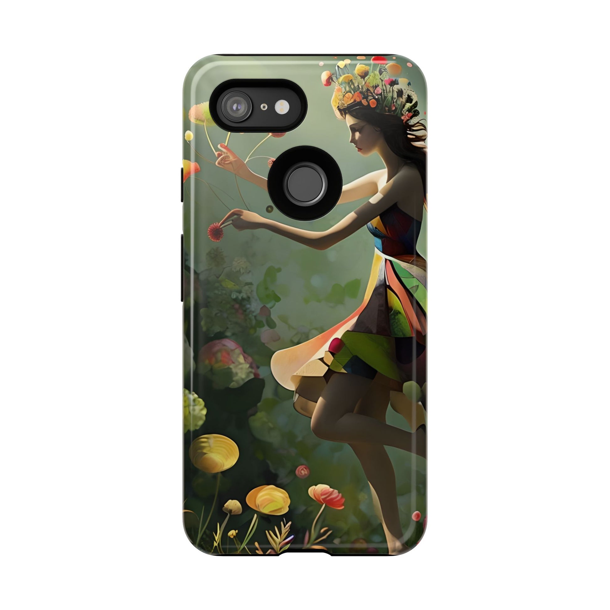 Dancing Wildflower Muse Google Pixel 3 Tough Case - Artistic Floral Fantasy Cover - Whimsical Nature-Inspired Protective Accessory
