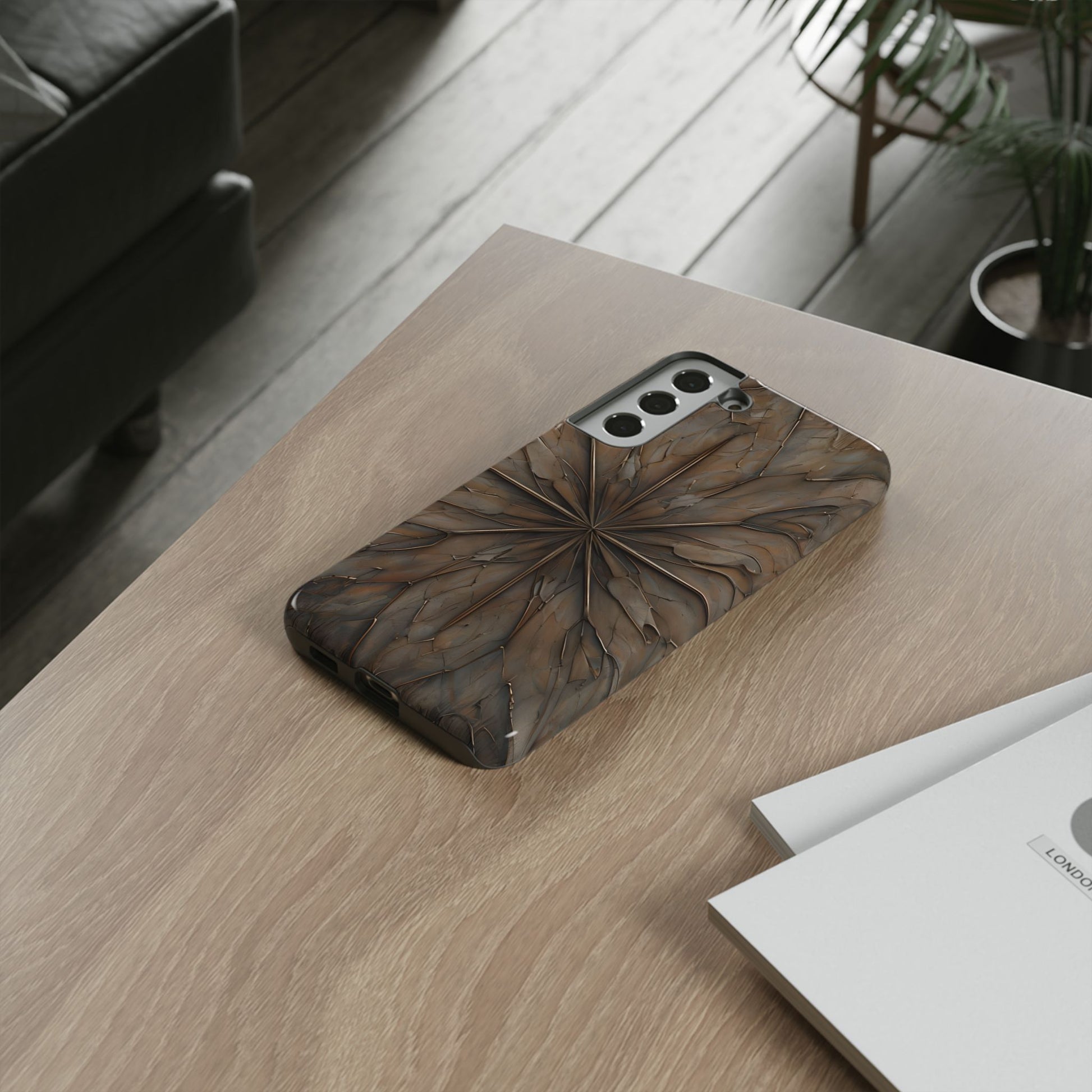 Earthstone Mandala - Kaleidoscope Collection Artistic Taupe Burst - Samsung Galaxy S22 Plus Tough Phone Case