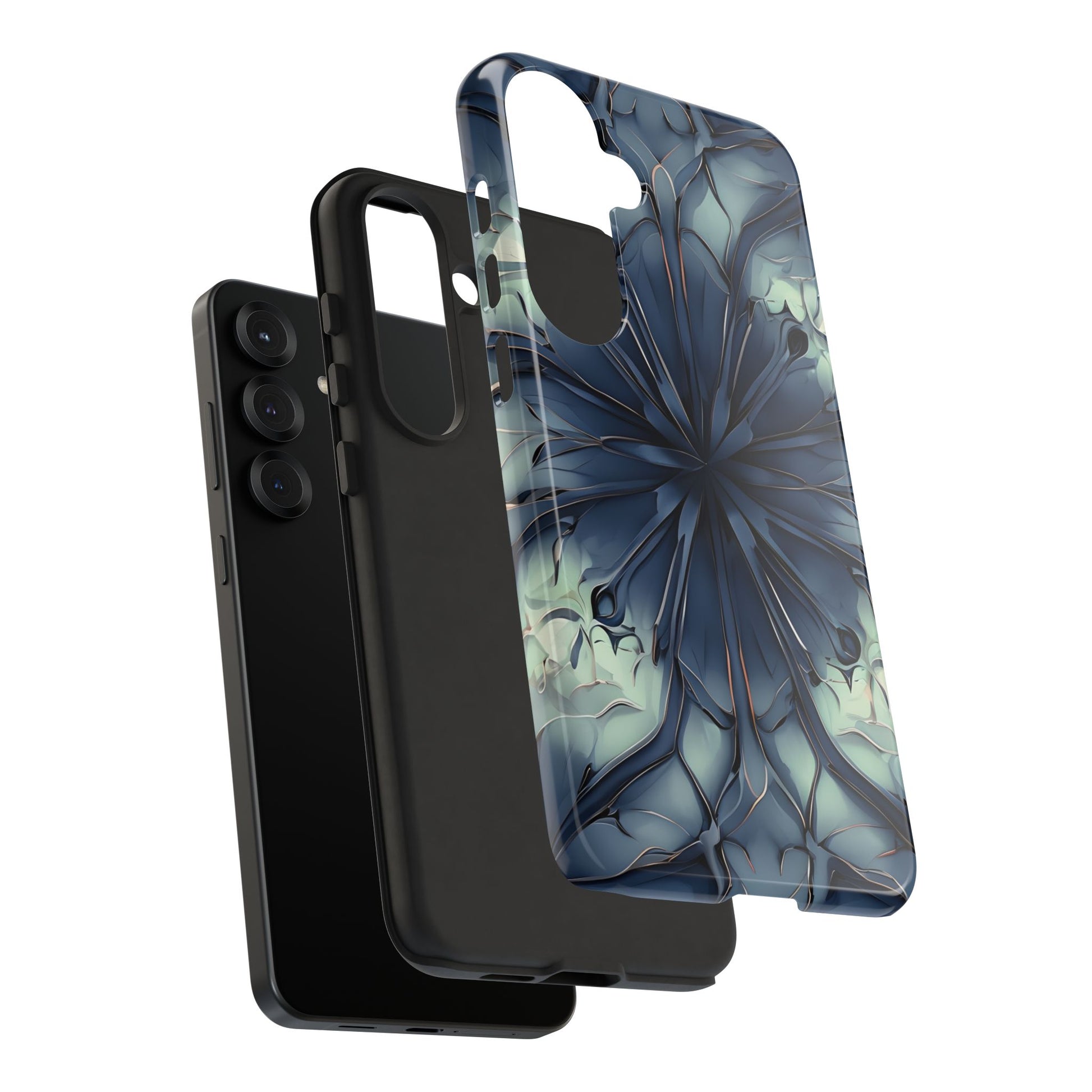 Indigo Mosaic - Artistic Kaleidoscope Collection Artistic Floral - Samsung Galaxy S25 Plus Tough Phone Case - Bold Blue Symmetrical Design