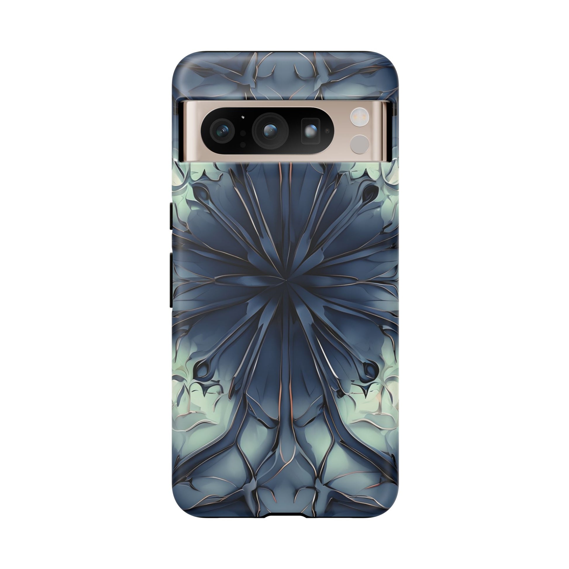 Indigo Mosaic - Artistic Kaleidoscope Collection Artistic Floral - Google Pixel 8 Pro Tough Phone Case - Bold Blue Symmetrical Design