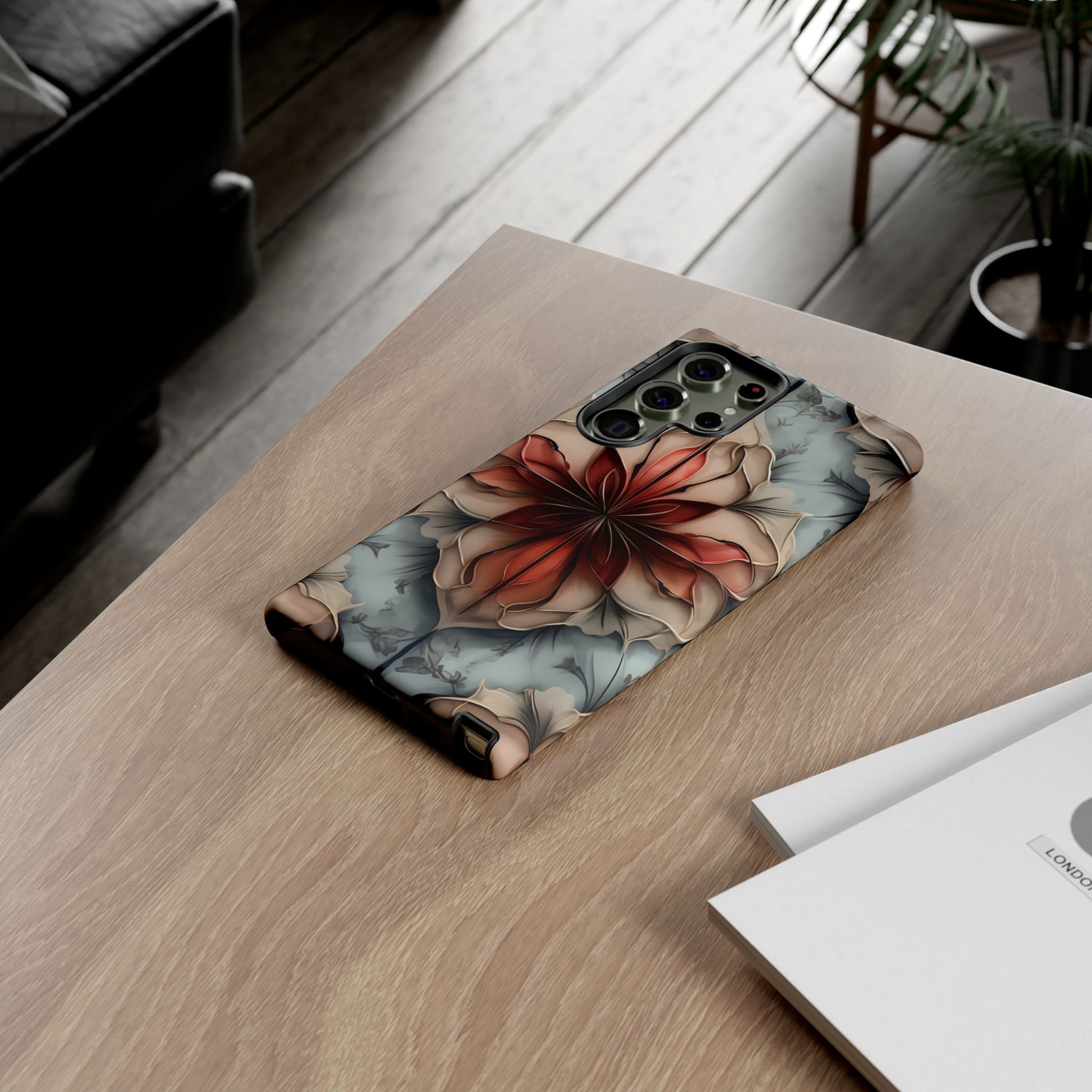 Ember Bloom - Kaleidoscope Collection Artistic Floral - Samsung Galaxy S23 Ultra Tough Phone Case - Fiery Symmetrical Design