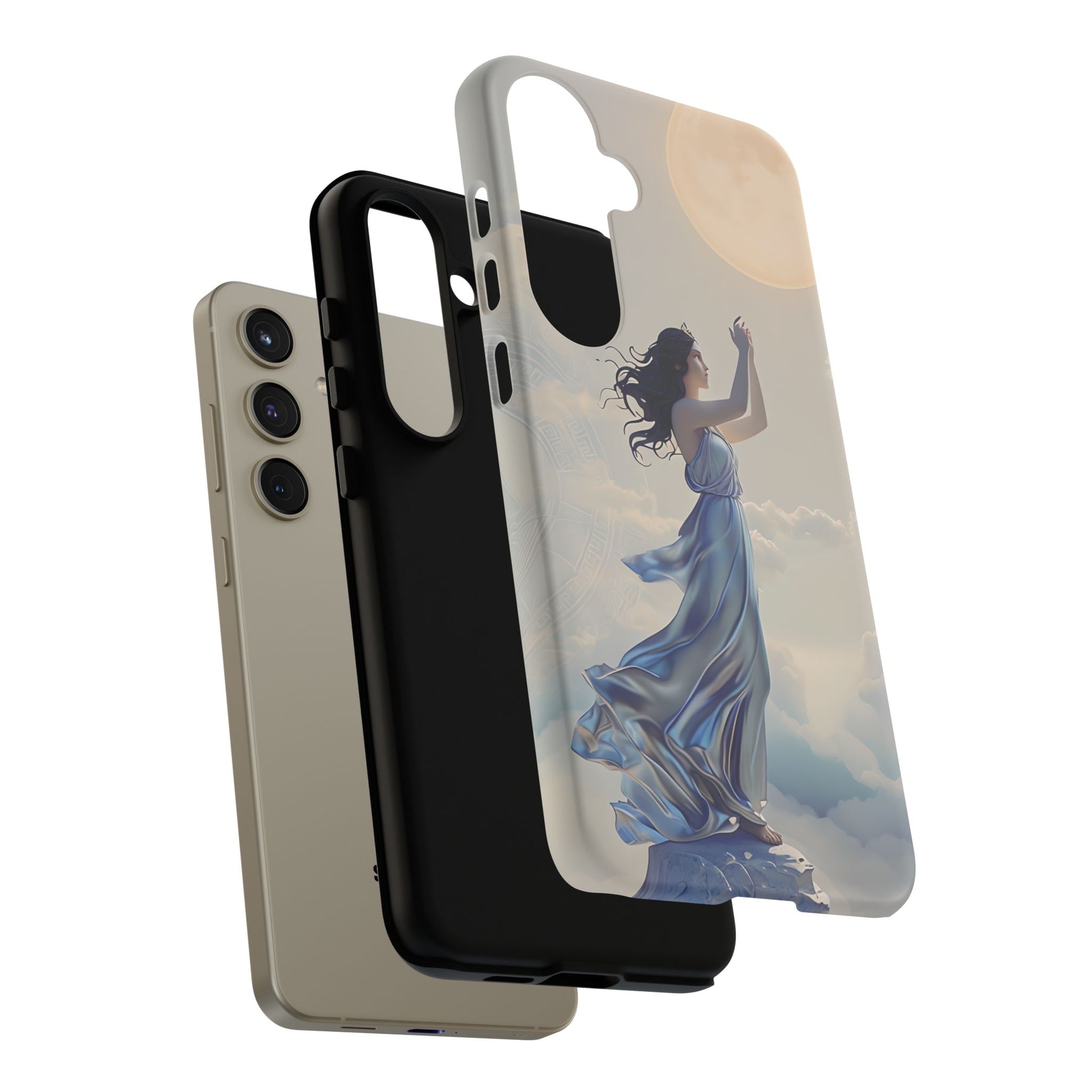 Moonlit Ascend - Ethereal Celestial Art Samsung Galaxy S24 Plus Tough Phone Case - Dreamy Night Sky & Floating Woman Design