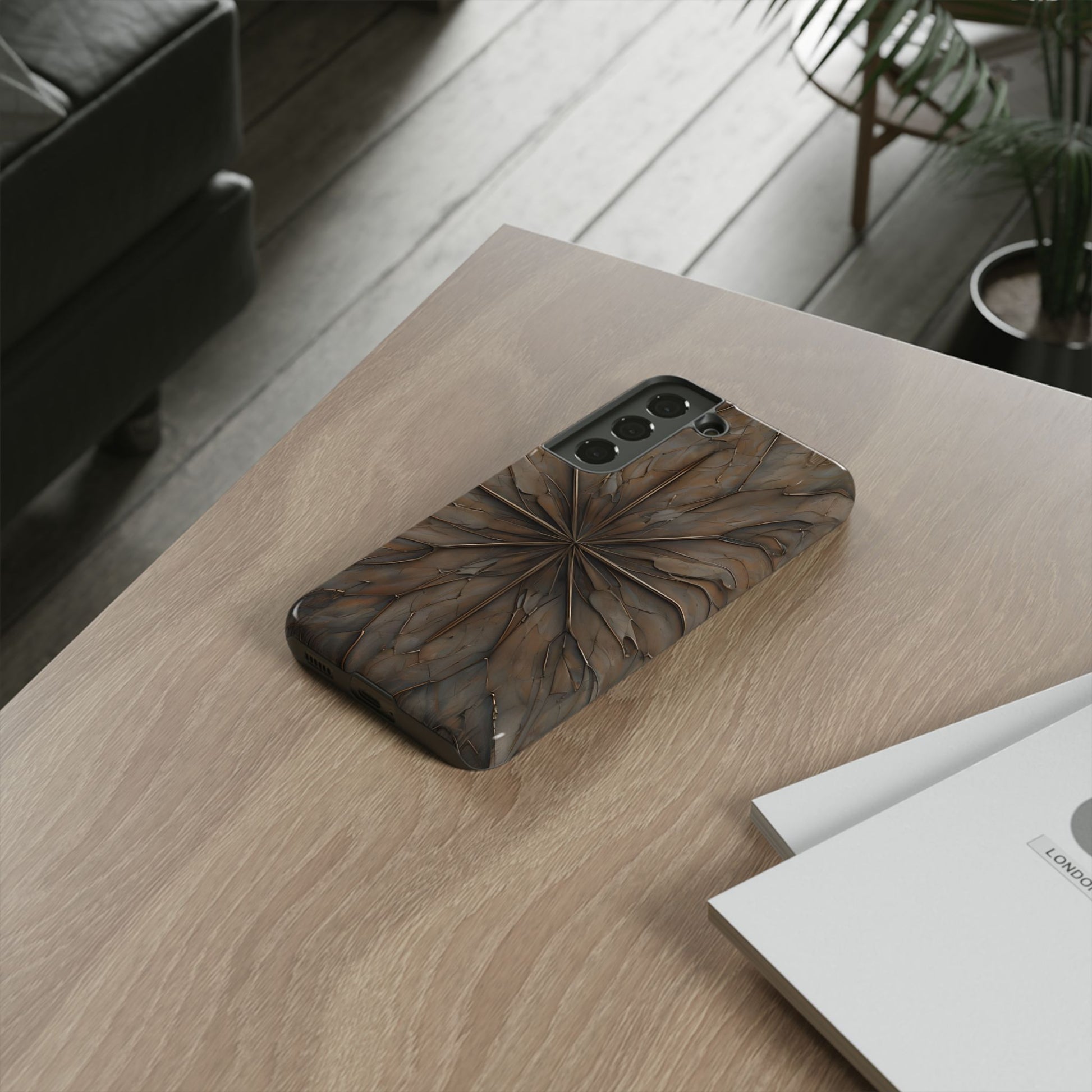 Earthstone Mandala - Kaleidoscope Collection Artistic Taupe Burst - Samsung Galaxy S22 Tough Phone Case
