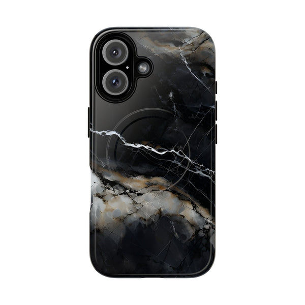 Obsidian Vein iPhone 16 MagSafe Phone Case -Black Neutral Marble Design