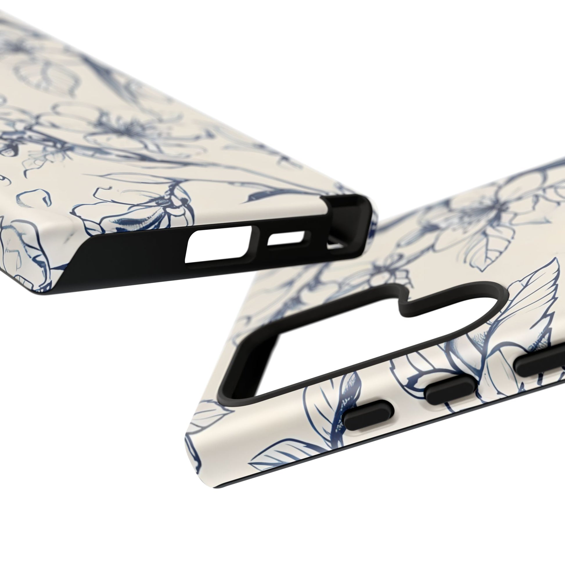 Blossom Sketch - Artistic Blue Floral Samsung Galaxy S24 Ultra Tough Phone Case - Hand-Drawn Botanical Design