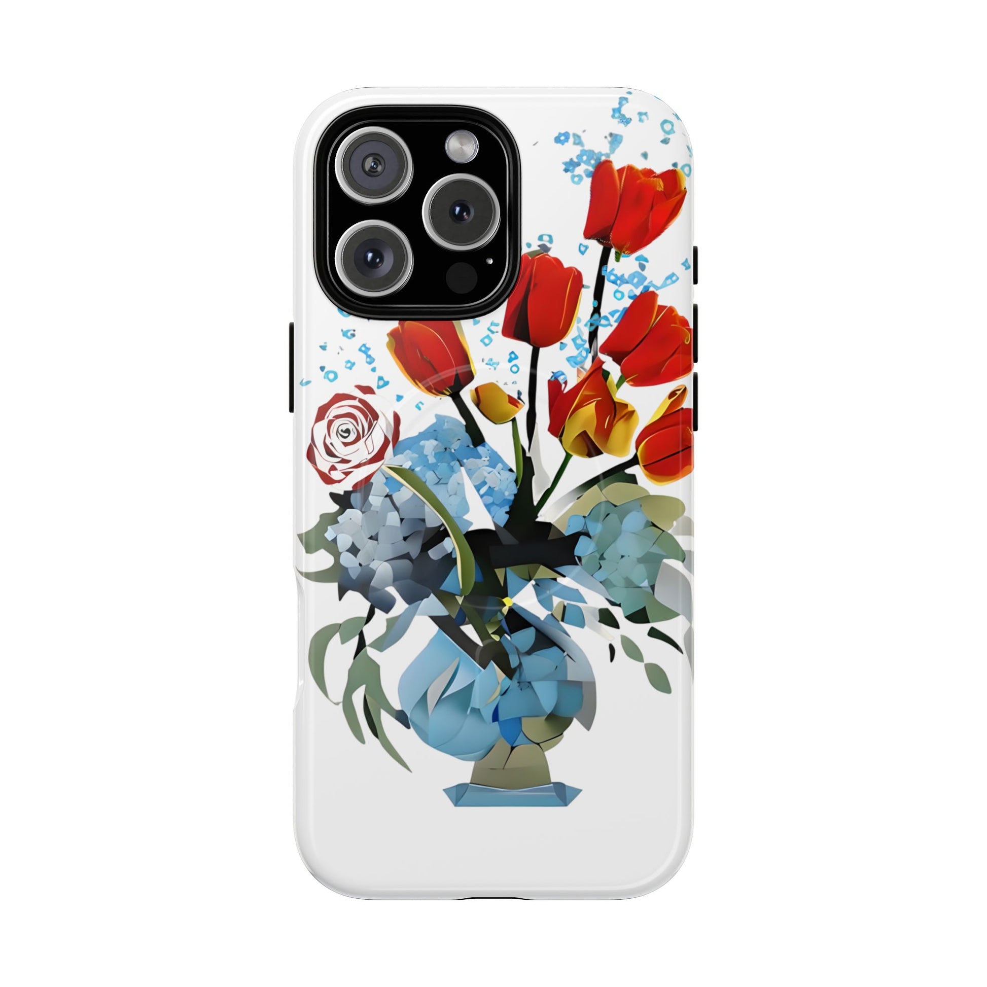 Bouquet Brilliance - Artistic Floral iPhone 16 Pro Max MagSafe Phone Case - Vibrant Tulip, Rose & Hydrangea Design