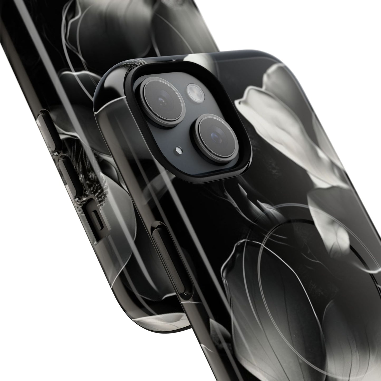 Monochrome Magnolia - Elegant Black & White Floral iPhone MagSafe Phone Case - Artistic Magnolia Design