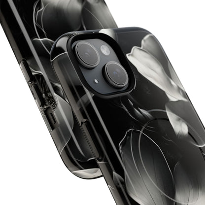 Monochrome Magnolia - Elegant Black & White Floral iPhone MagSafe Phone Case - Artistic Magnolia Design