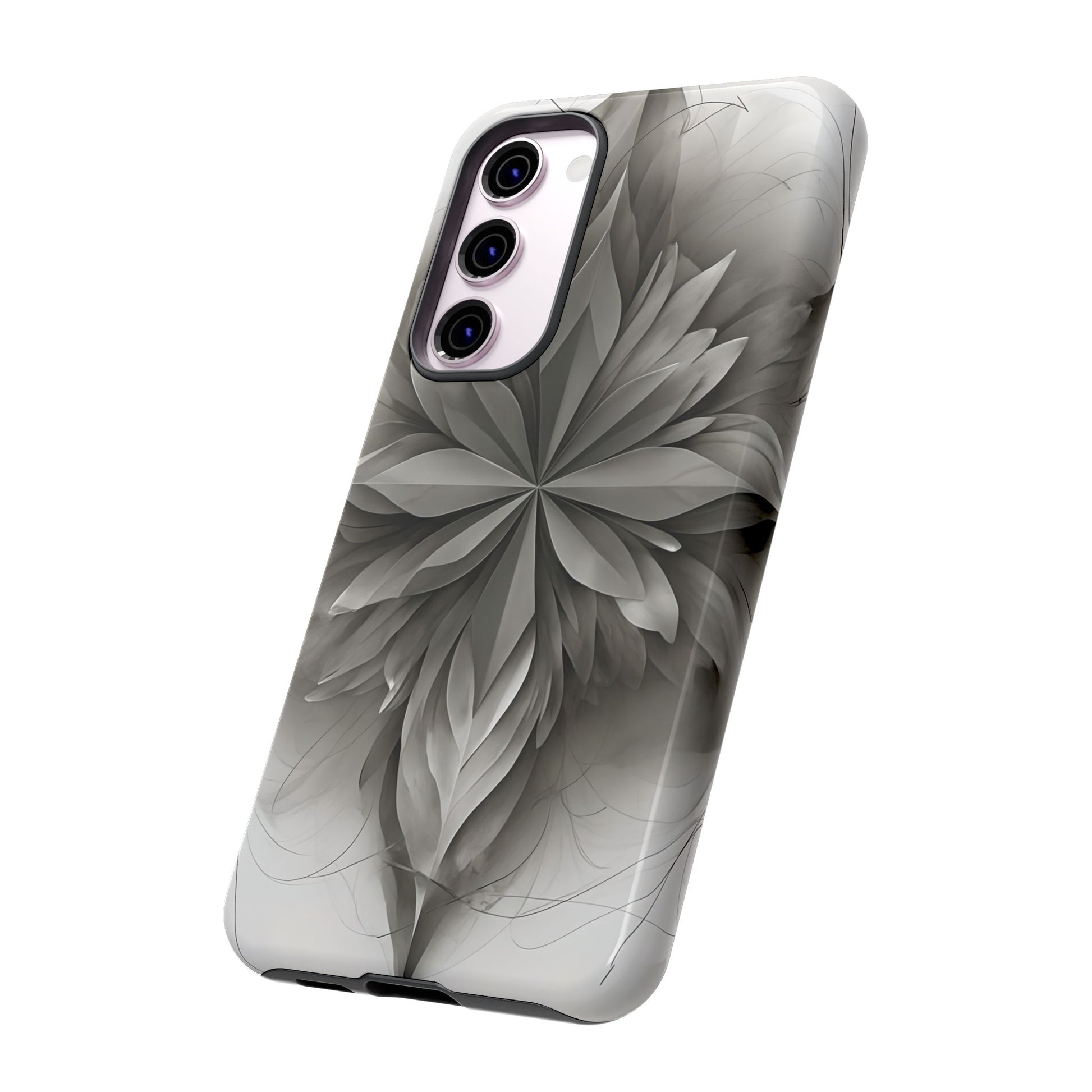 Silver Lotus - Elegant Monochrome Floral Samsung Galaxy S23 Plus Tough Phone Case - Modern Lotus Design