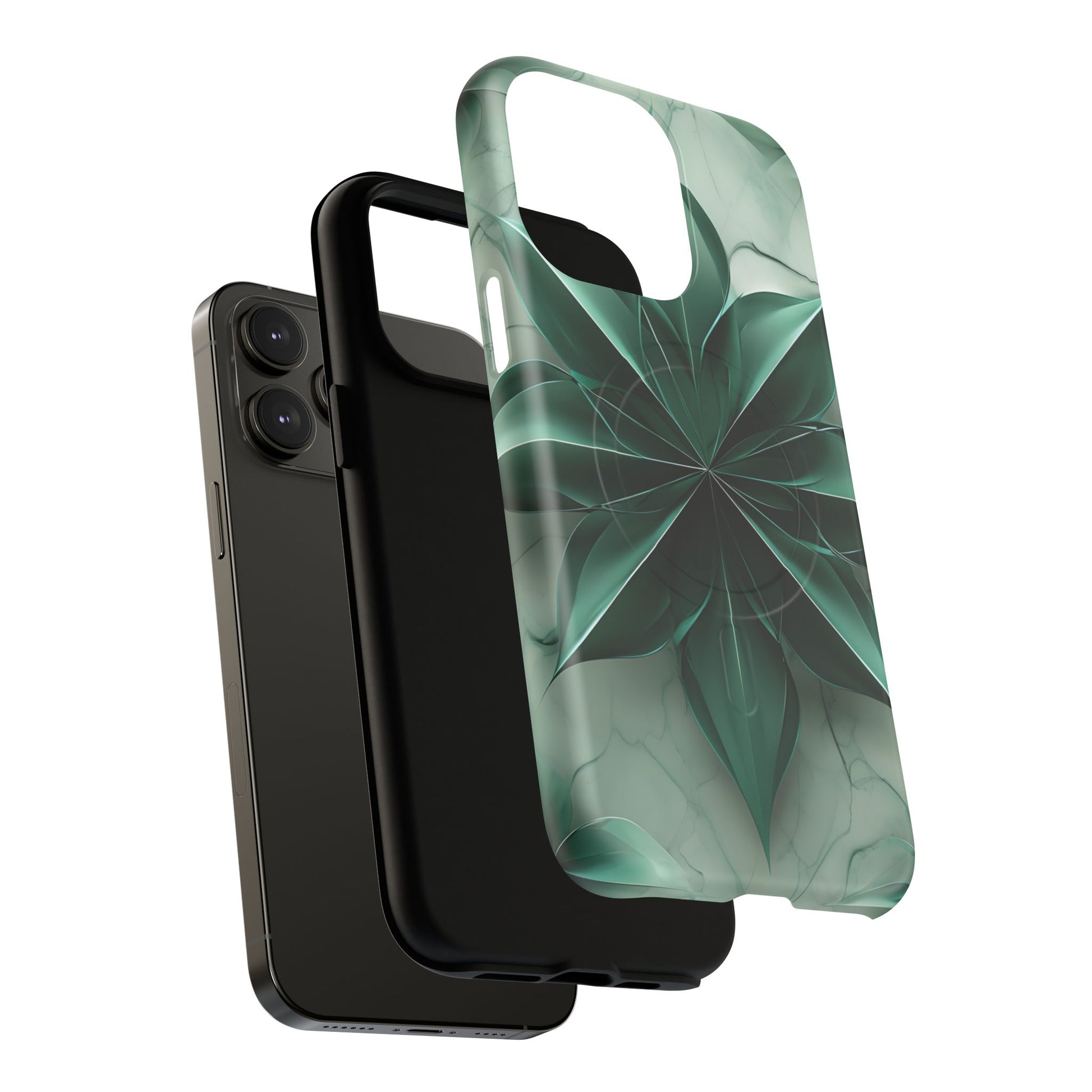 Emerald Bloom iPhone 14 Pro Max MagSafe Phone Case -Modern Symmetrical Floral Design, Green