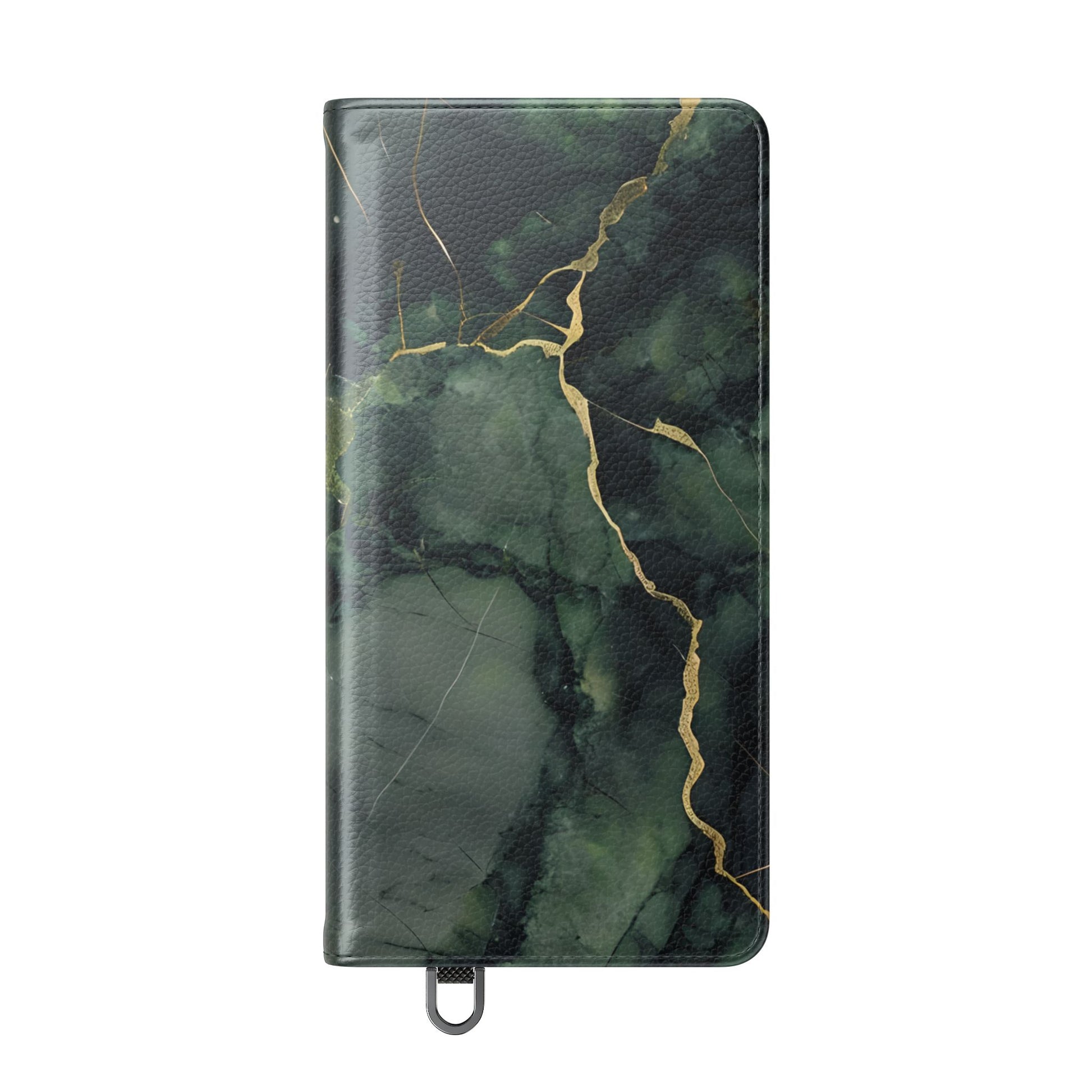 Verdant Vein - Flip Phone Case for Samsung Galaxy S25 Ultra - Green and Gold Marble Design