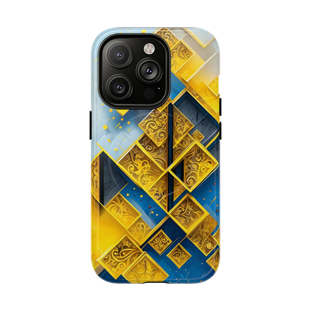 Golden Ascent Luxe Geometric iPhone 14 Pro - MagSafe Compatible - Elegant Abstract Gold Design