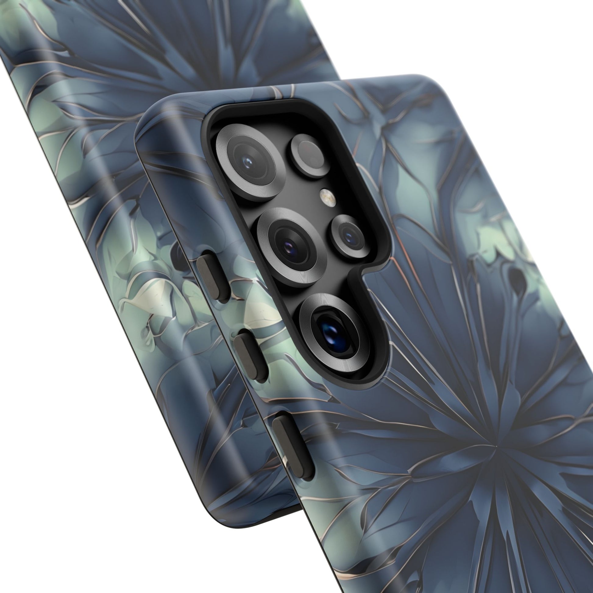 Indigo Mosaic - Artistic Kaleidoscope Collection Artistic Floral - Samsung Galaxy S25 Ultra Tough Phone Case - Bold Blue Symmetrical Design