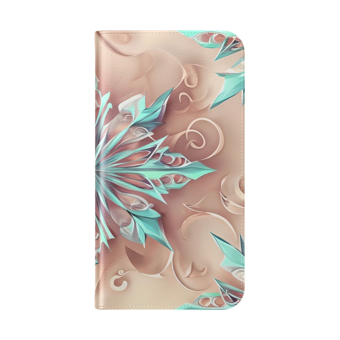 Frosted Petals iPhone Wallet Case - Soft Floral Kaleidoscope Design in Blush & Aqua