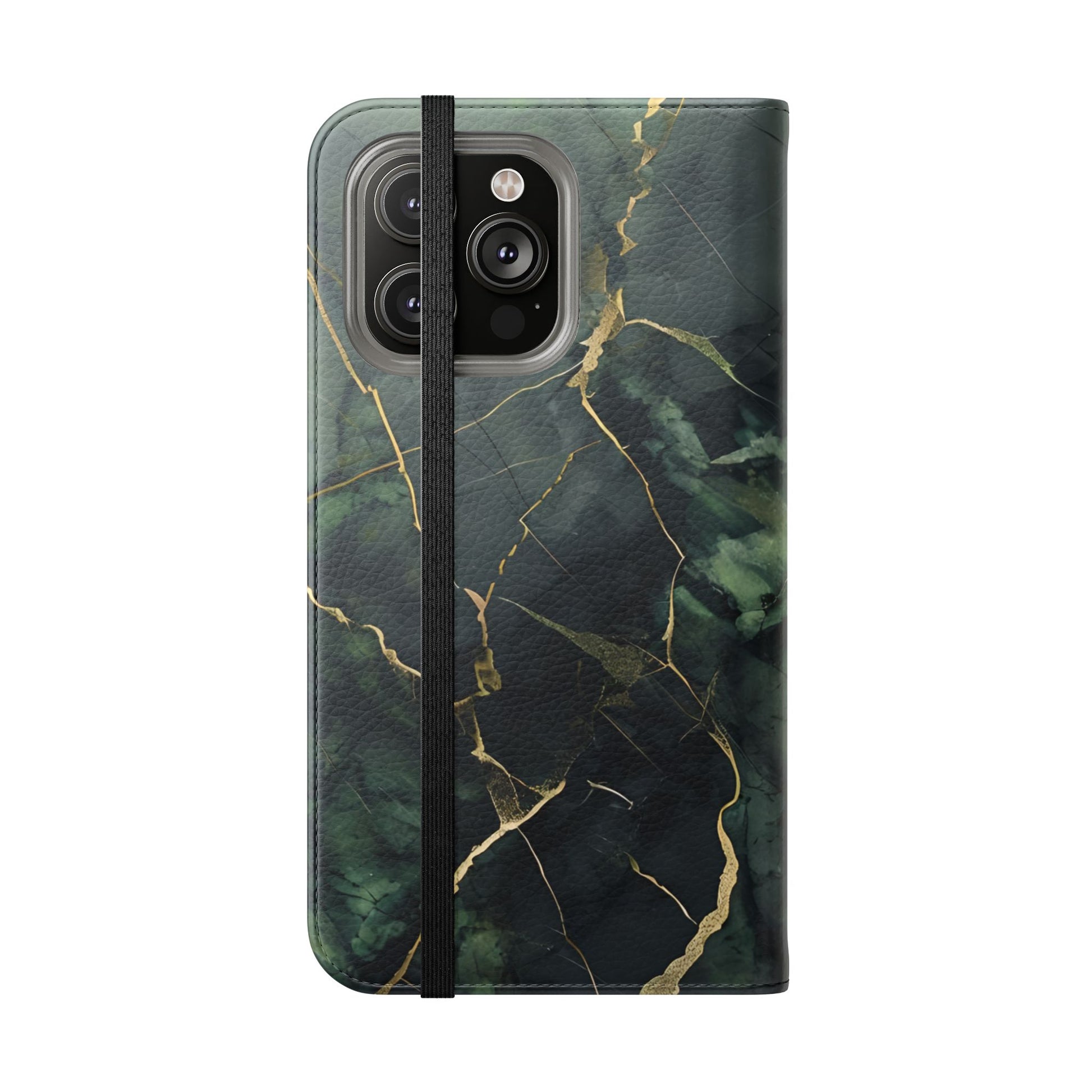 Verdant Vein - Green Marble Design Wallet Phone Case for iPhone 14 Pro Max