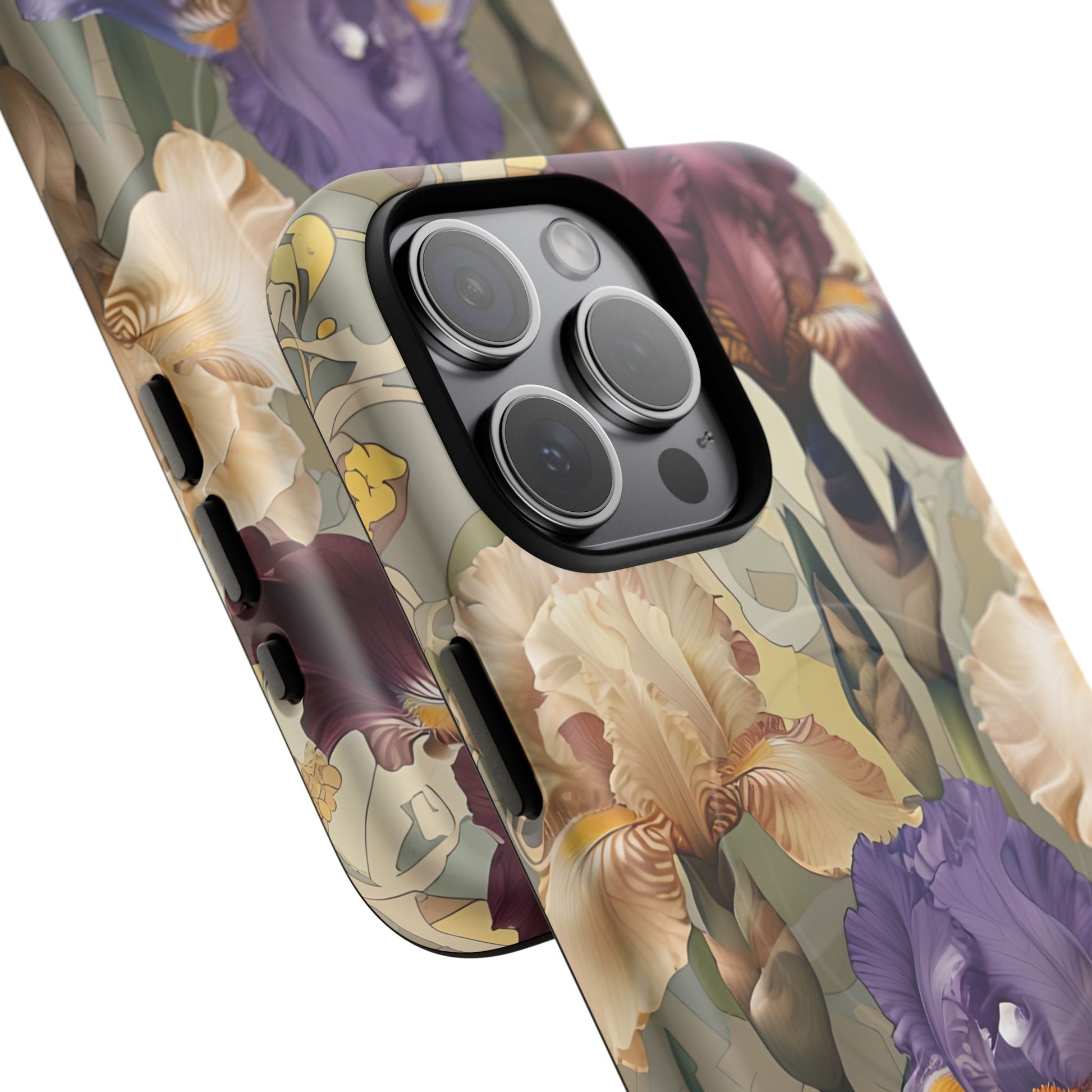 Iris Reverie - Elegant Painterly - iPhone 15 Pro Max - MagSafe Compatible - Artistic Purple & Cream Iris Design
