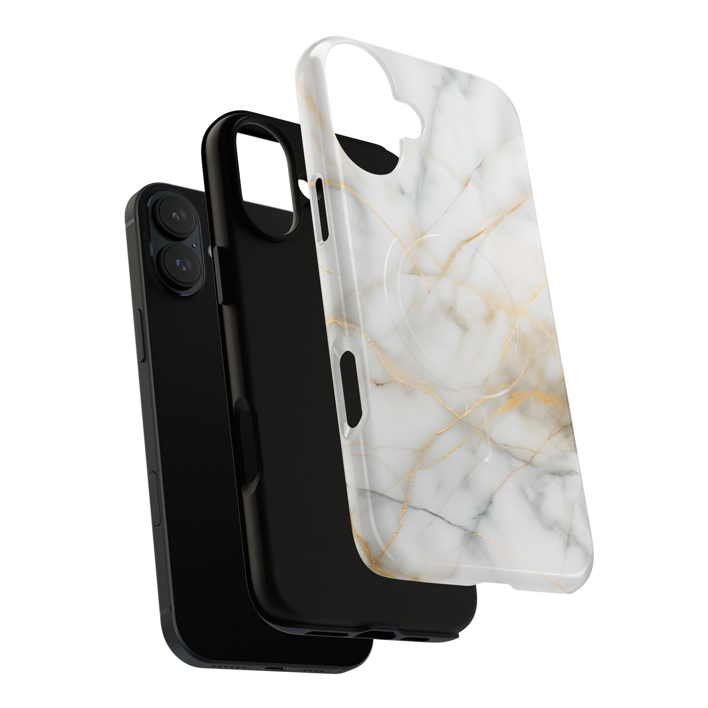 Golden Vein iPhone MagSafe Phone Case -White Neutral Marble Design
