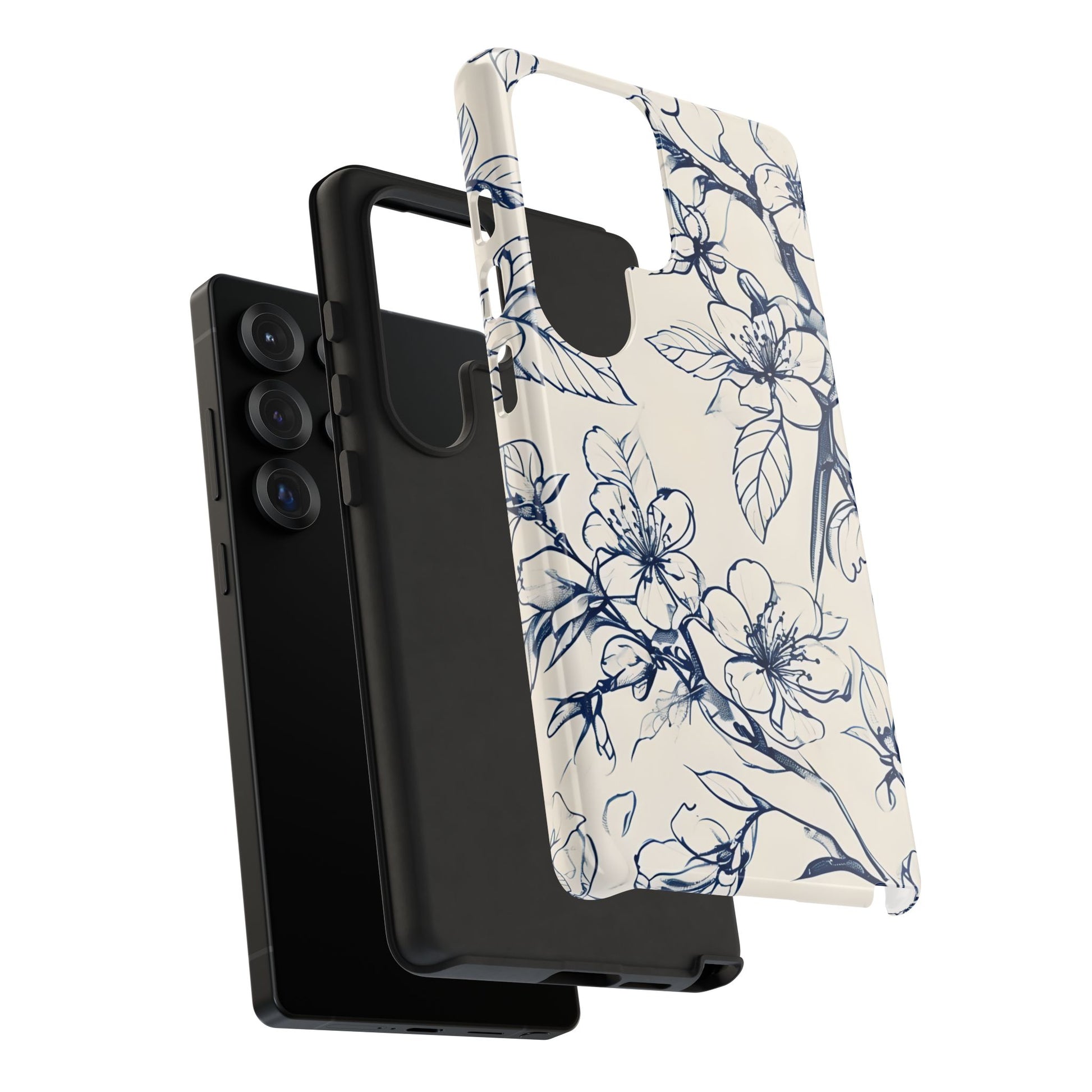 Blossom Sketch - Artistic Blue Floral Samsung Galaxy S25 Ultra Tough Phone Case - Hand-Drawn Botanical Design