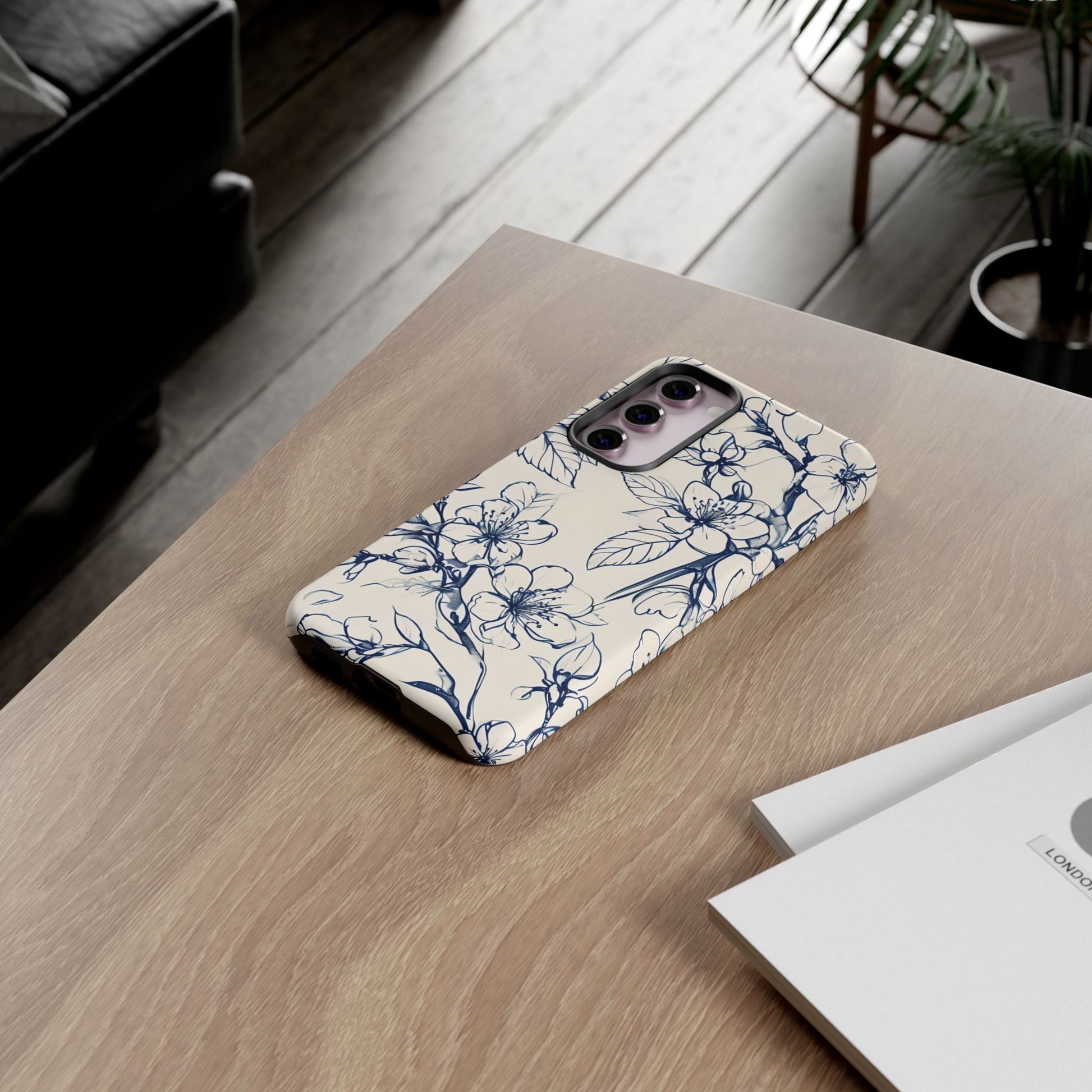 Blossom Sketch - Artistic Blue Floral Samsung Galaxy S23 Plus Tough Phone Case - Hand-Drawn Botanical Design