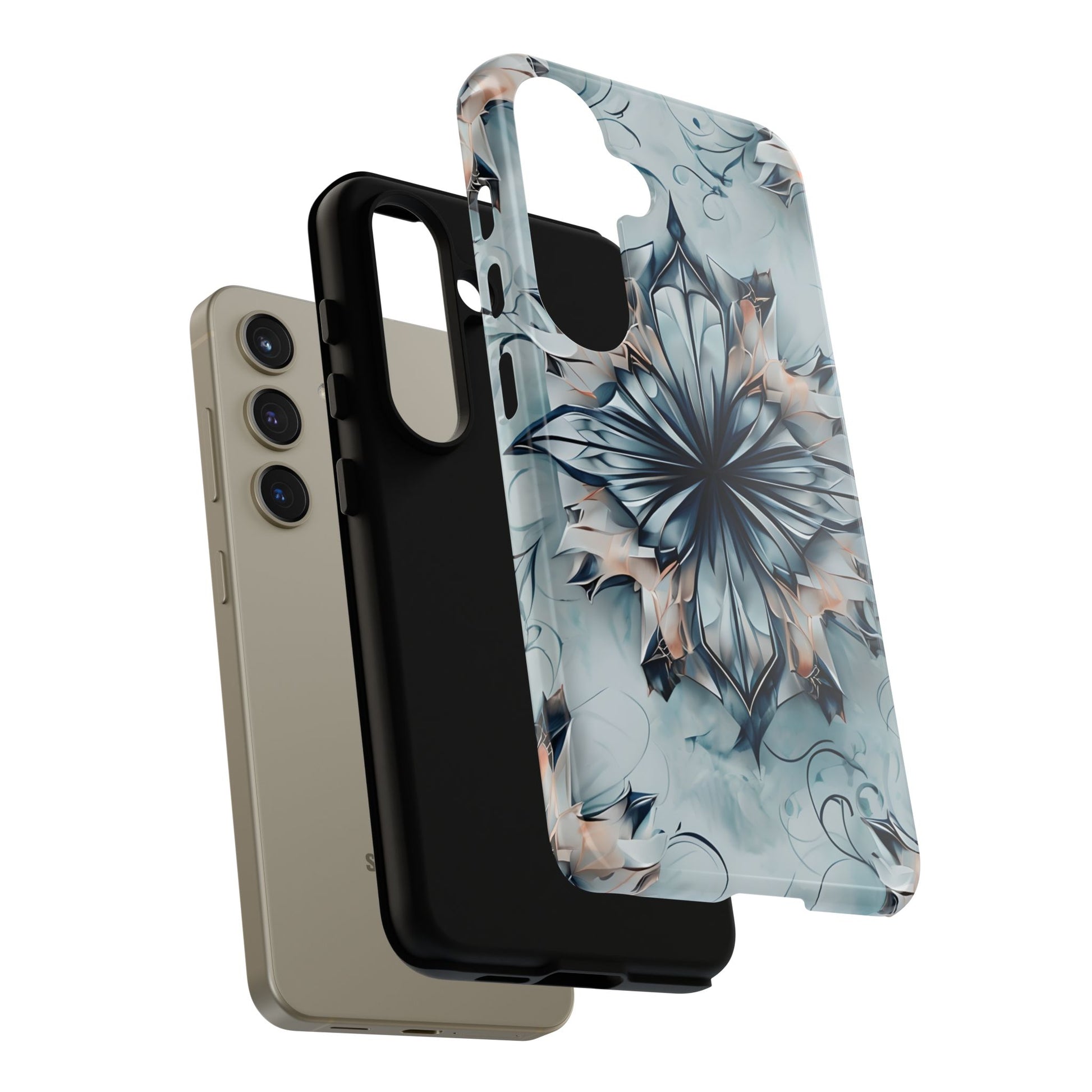 Indigo Mirage - Artistic Kaleidoscope Collection Artistic Floral - Samsung Galaxy S24 Tough Phone Case - Bold Indigo Symmetrical Design