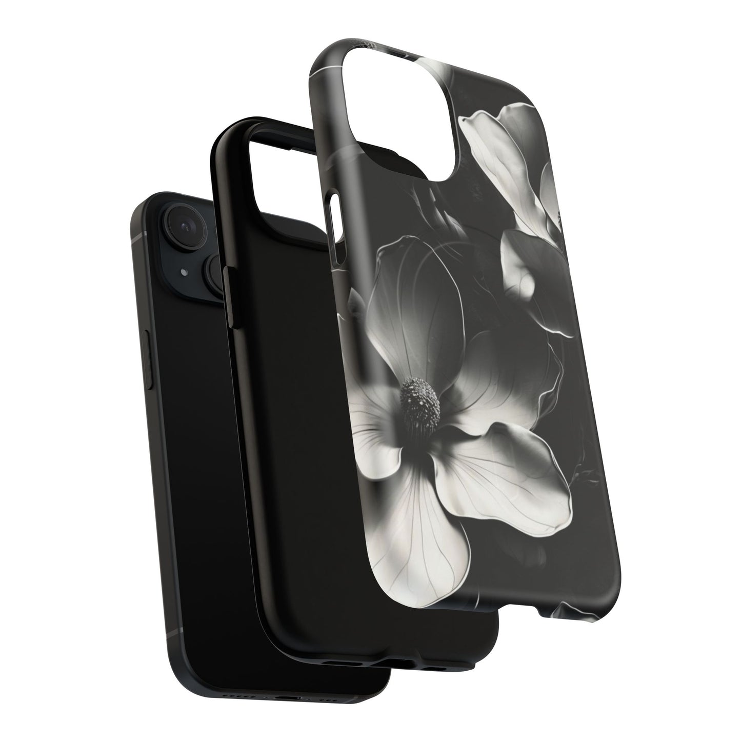 Monochrome Magnolia - Elegant Black & White Floral iPhone MagSafe Phone Case - Artistic Magnolia Design