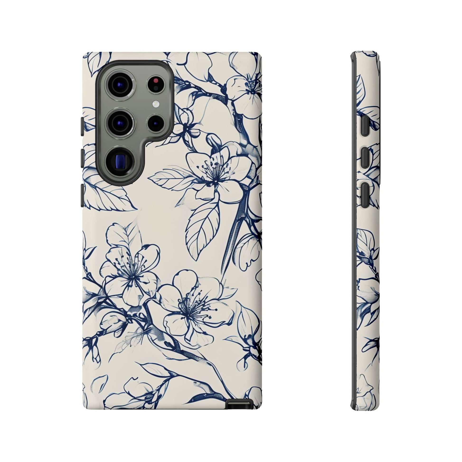 Blossom Sketch - Artistic Blue Floral Samsung Galaxy S23 Ultra Tough Phone Case - Hand-Drawn Botanical Design