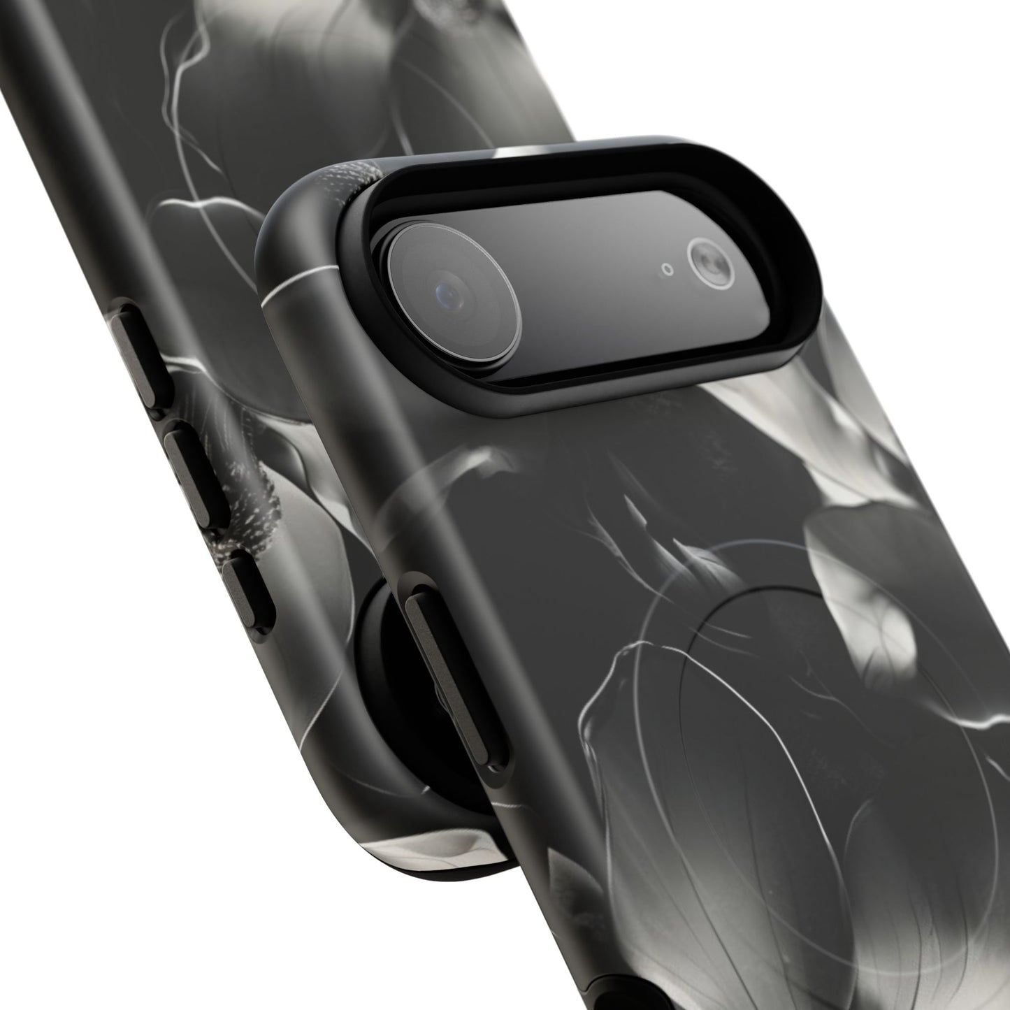 Monochrome Magnolia - Elegant Black & White Floral iPhone MagSafe Phone Case - Artistic Magnolia Design