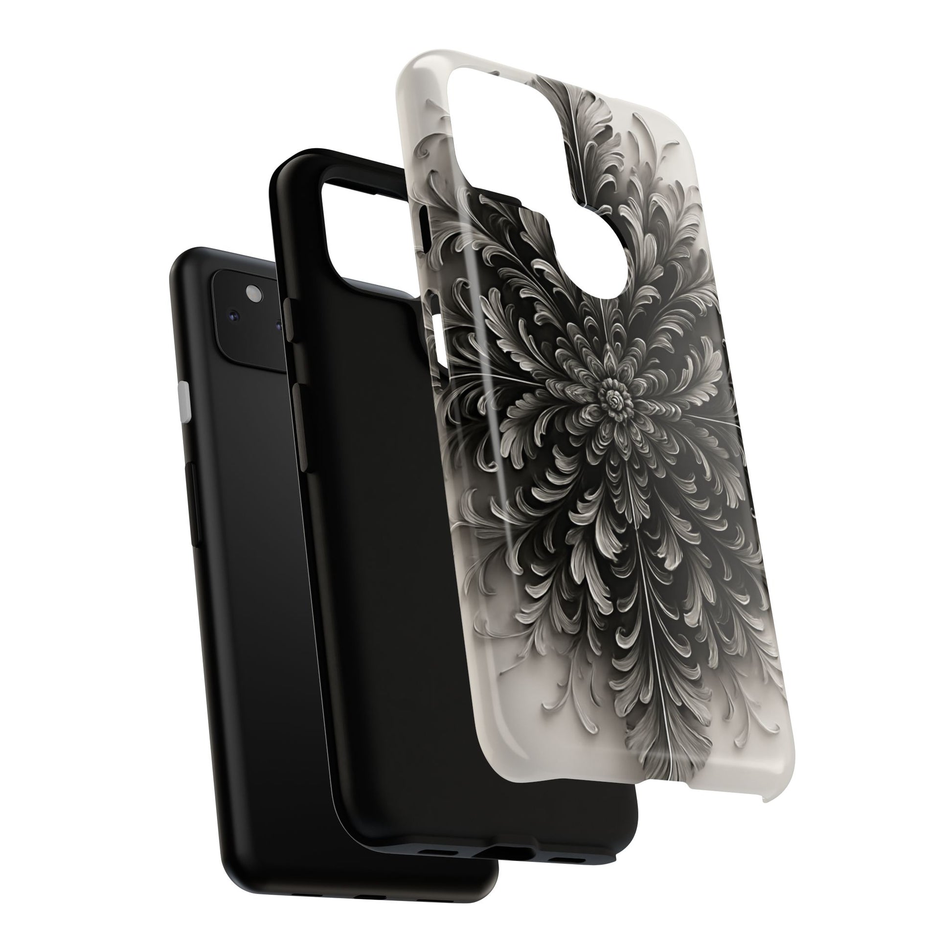 Obsidian Bloom - Elegant Black & White Google Pixel 4a 5G Tough Phone Case - Intricate Mandala Flower Design