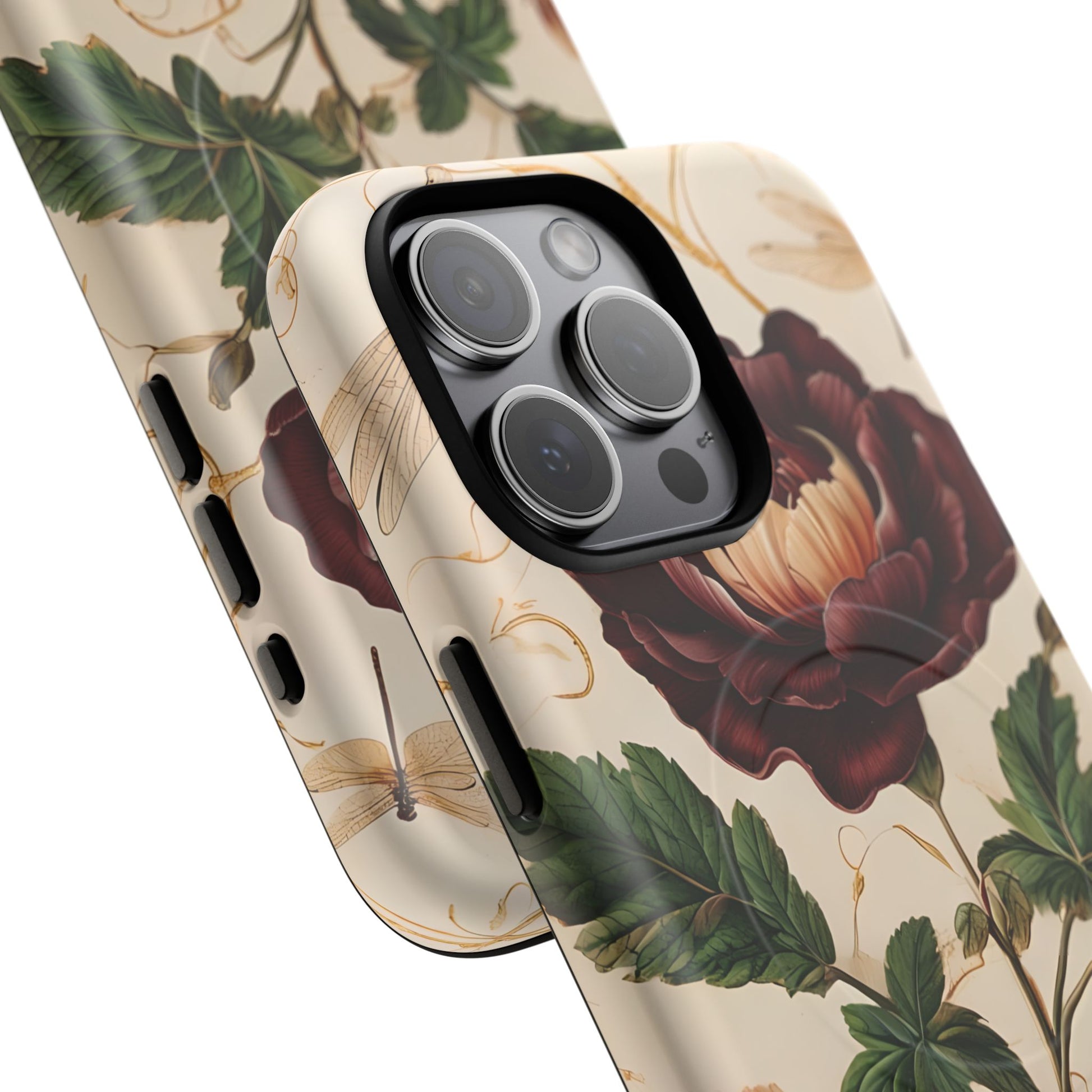 Vintage Burgundy Rose - Elegant Floral iPhone 15 Pro Max Phone Case - Classic Painterly Rose Design