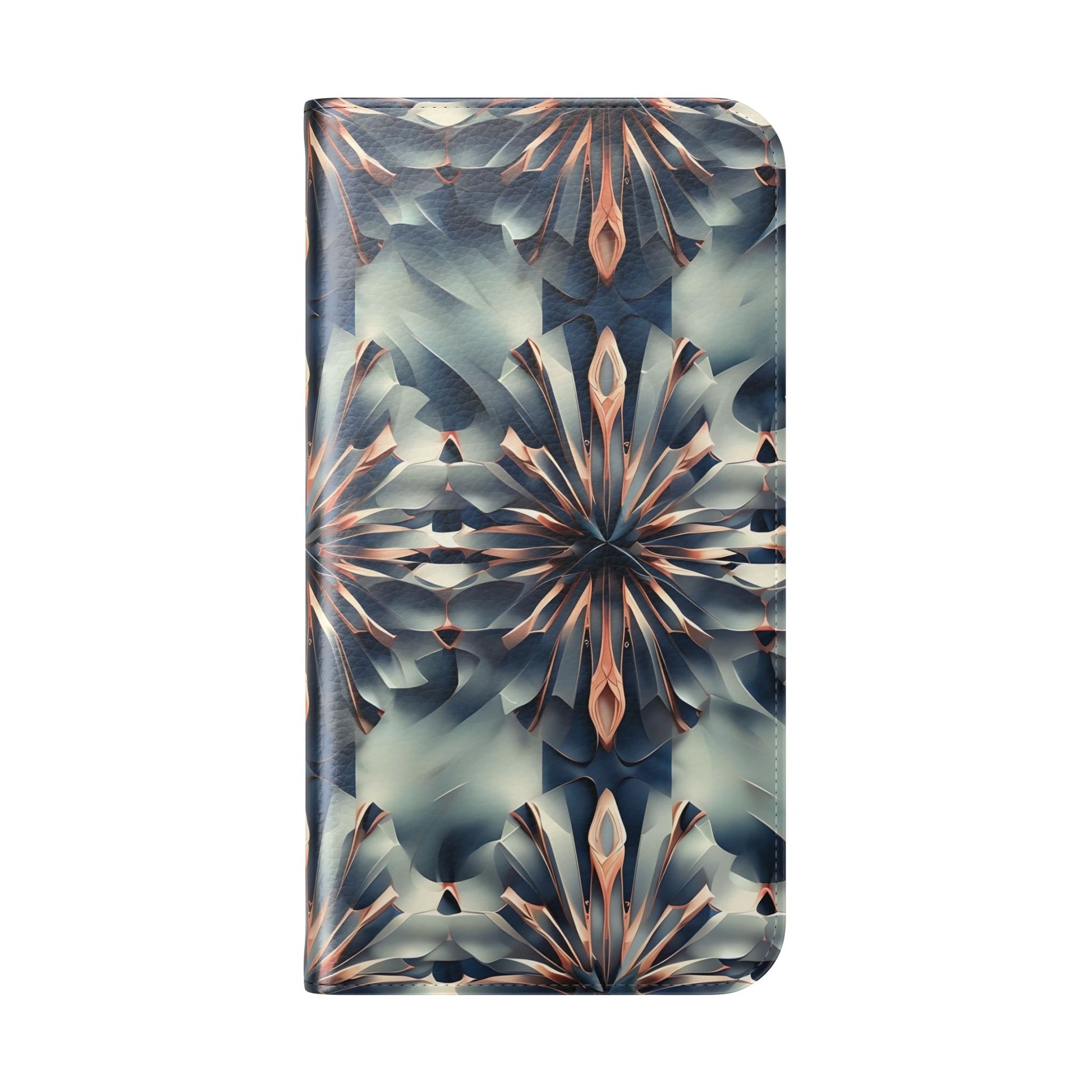 Obsidian Kaleidoscope iPhone 14 Plus Wallet Case - Elegant Abstract Flip Cover with Card Slots