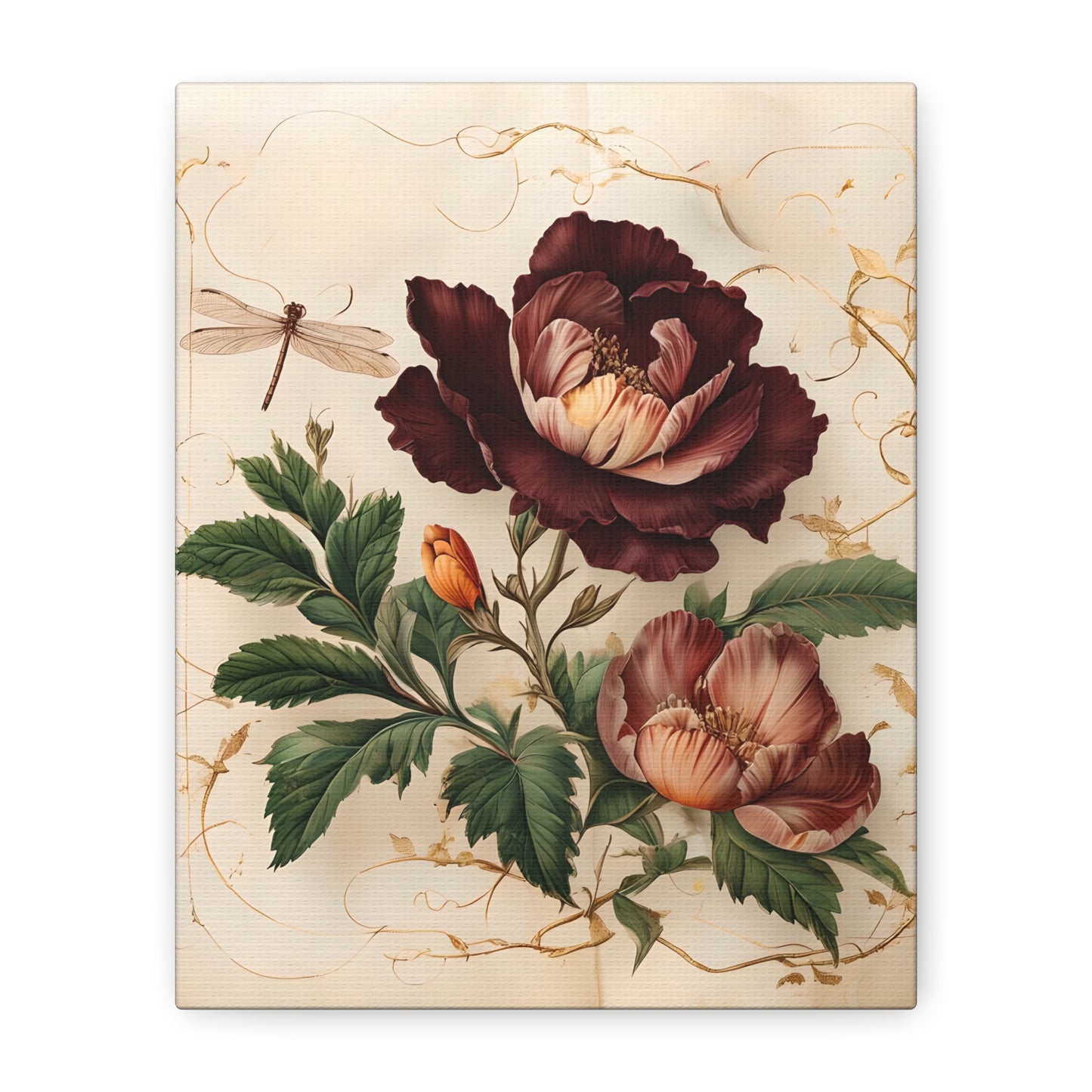 Vintage Burgundy Rose - Romantic Vertical Wall Art with Dark Florals