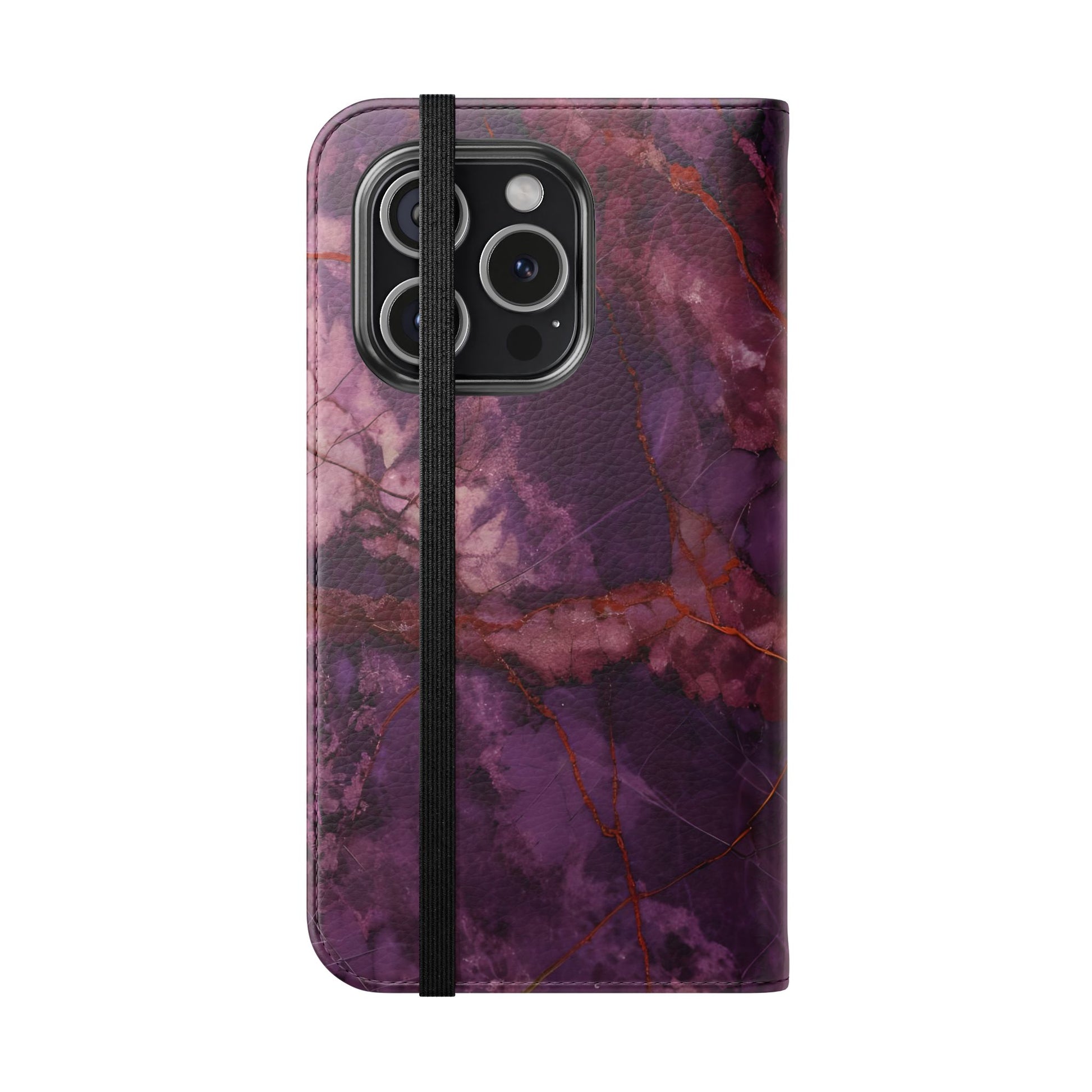 Amethyst Current Wallet Phone Case - Elegant Purple Marble Flip Cover for iPhone 15 Pro