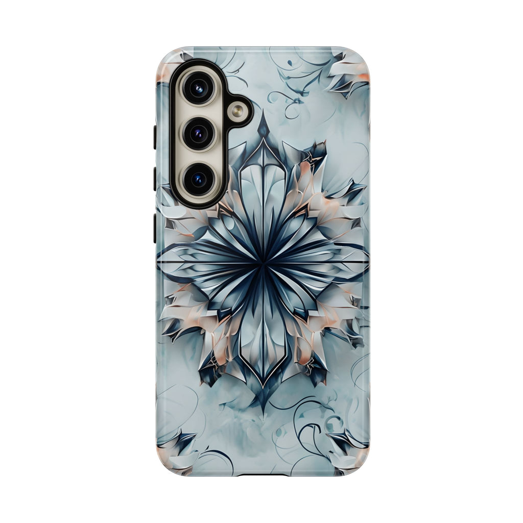 Indigo Mirage - Artistic Kaleidoscope Collection Artistic Floral - Samsung Galaxy S24 Tough Phone Case - Bold Indigo Symmetrical Design