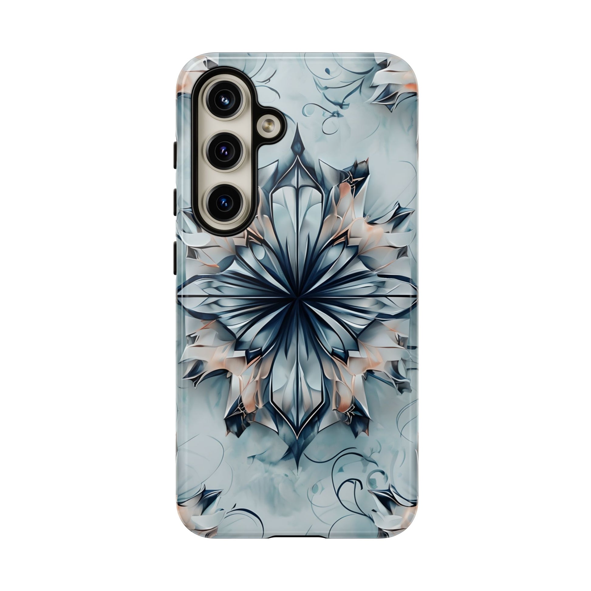 Indigo Mirage - Artistic Kaleidoscope Collection Artistic Floral - Samsung Galaxy S24 Tough Phone Case - Bold Indigo Symmetrical Design