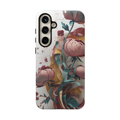 Blushing Peony Veil - Elegant Painterly Floral Samsung Galaxy Tough Phone Case - Soft Blush & Teal Peony Design