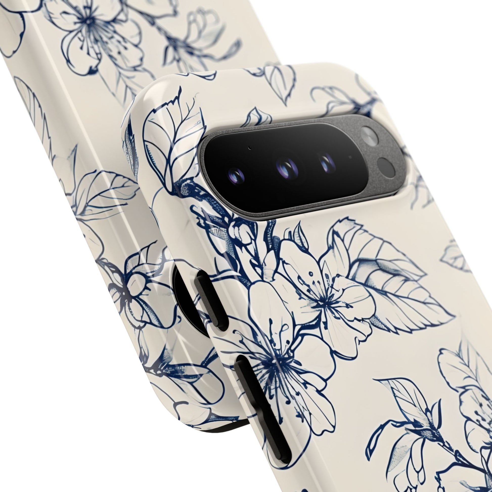 Blossom Sketch - Artistic Blue Floral Google Pixel 9 Pro - Tough Phone Case - Hand-Drawn Botanical Design