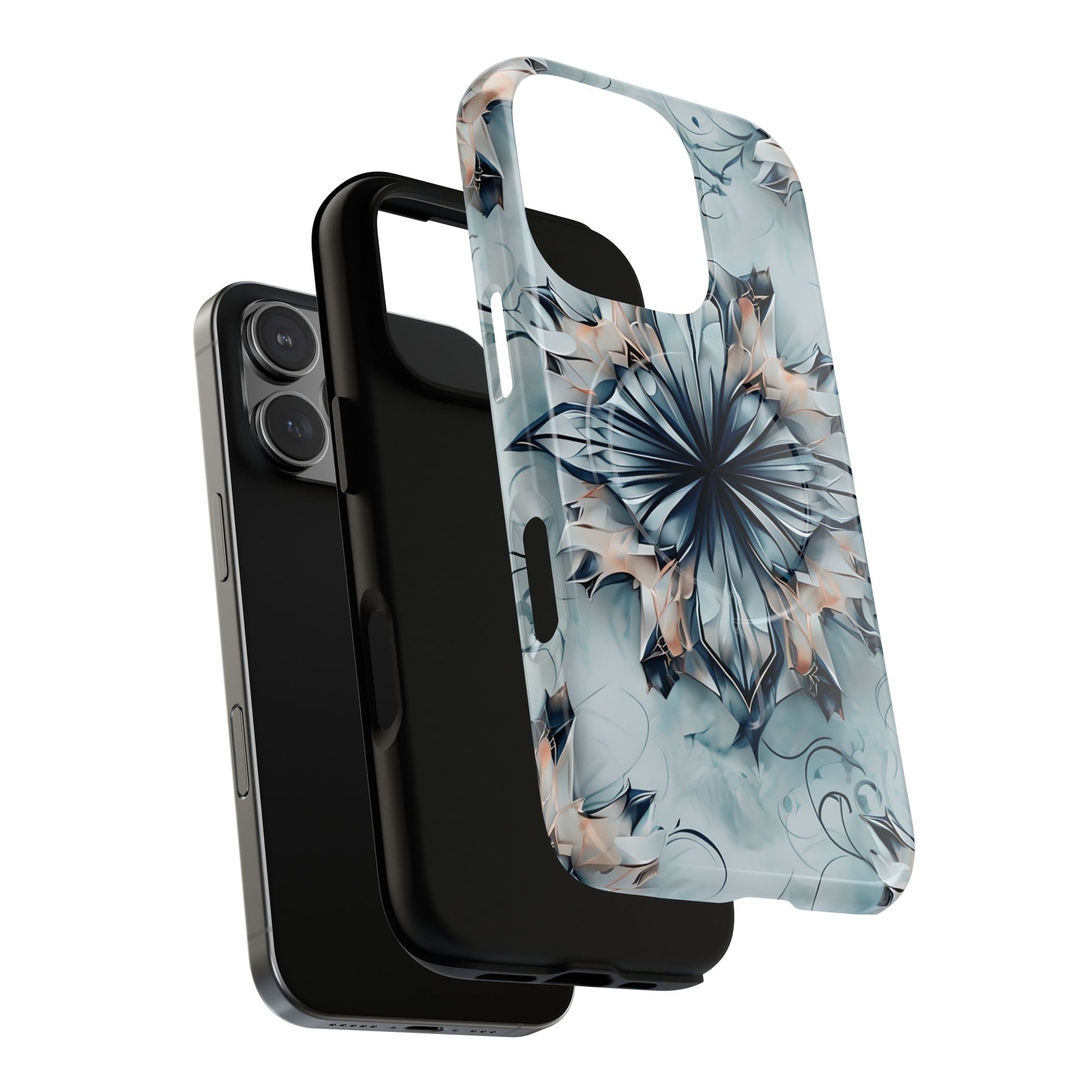 Indigo Mirage - Artistic Kaleidoscope Collection Artistic Floral - iPhone 16 Pro MagSafe Phone Case -Bold Indigo Symmetrical Design