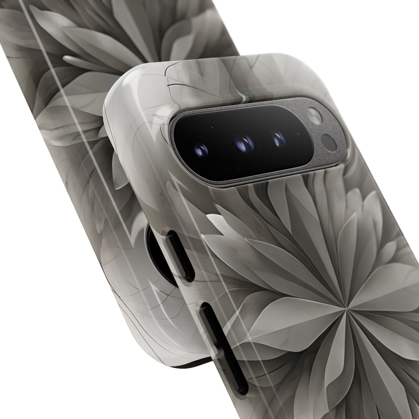 Silver Lotus - Elegant Monochrome Floral Google Pixel Tough Phone Case - Modern Lotus Design