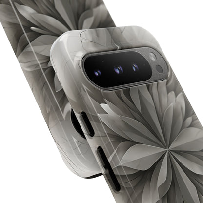 Silver Lotus - Elegant Monochrome Floral Google Pixel Tough Phone Case - Modern Lotus Design
