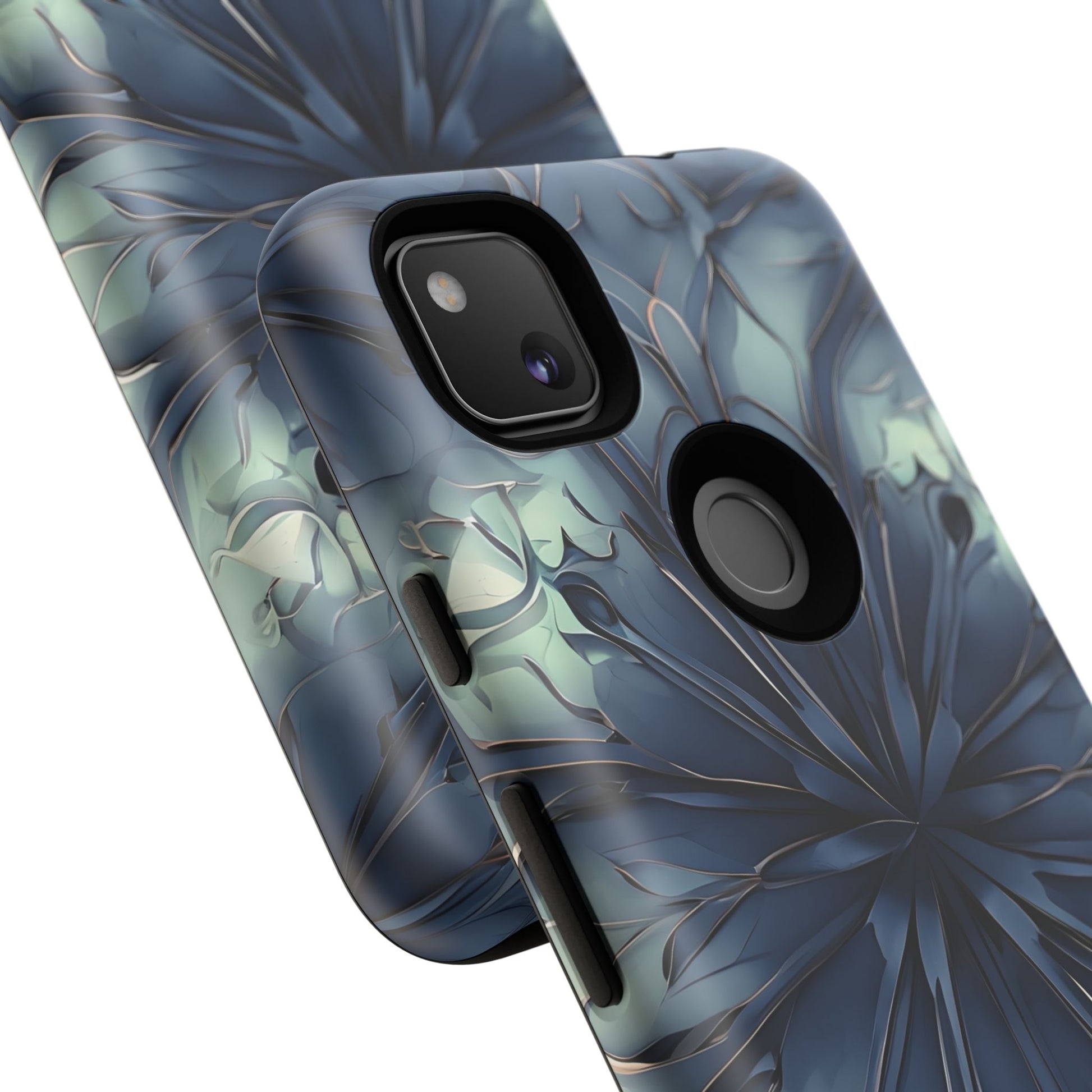 Indigo Mosaic - Artistic Kaleidoscope Collection Artistic Floral - Google Pixel 4a Tough Phone Case - Bold Blue Symmetrical Design