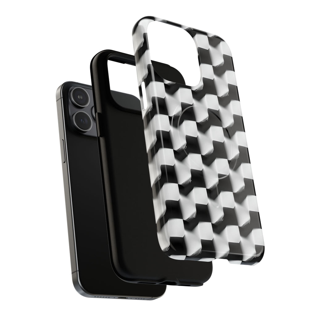 Monochrome Grid - iPhone 15 Pro Max MagSafe Phone Case - Bold, Modern Black & White Design
