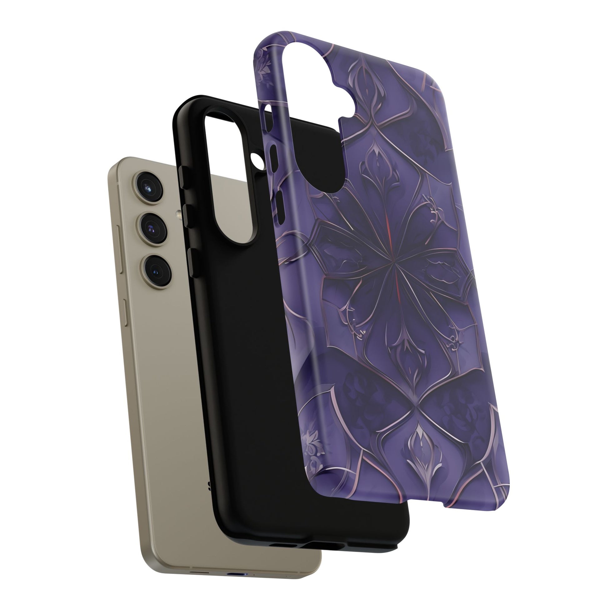 Violet Nebula - Kaleidoscope Collection Artistic Floral Burst - Samsung Galaxy S24 Plus Tough Phone Case - Bold Purple Symmetrical Design