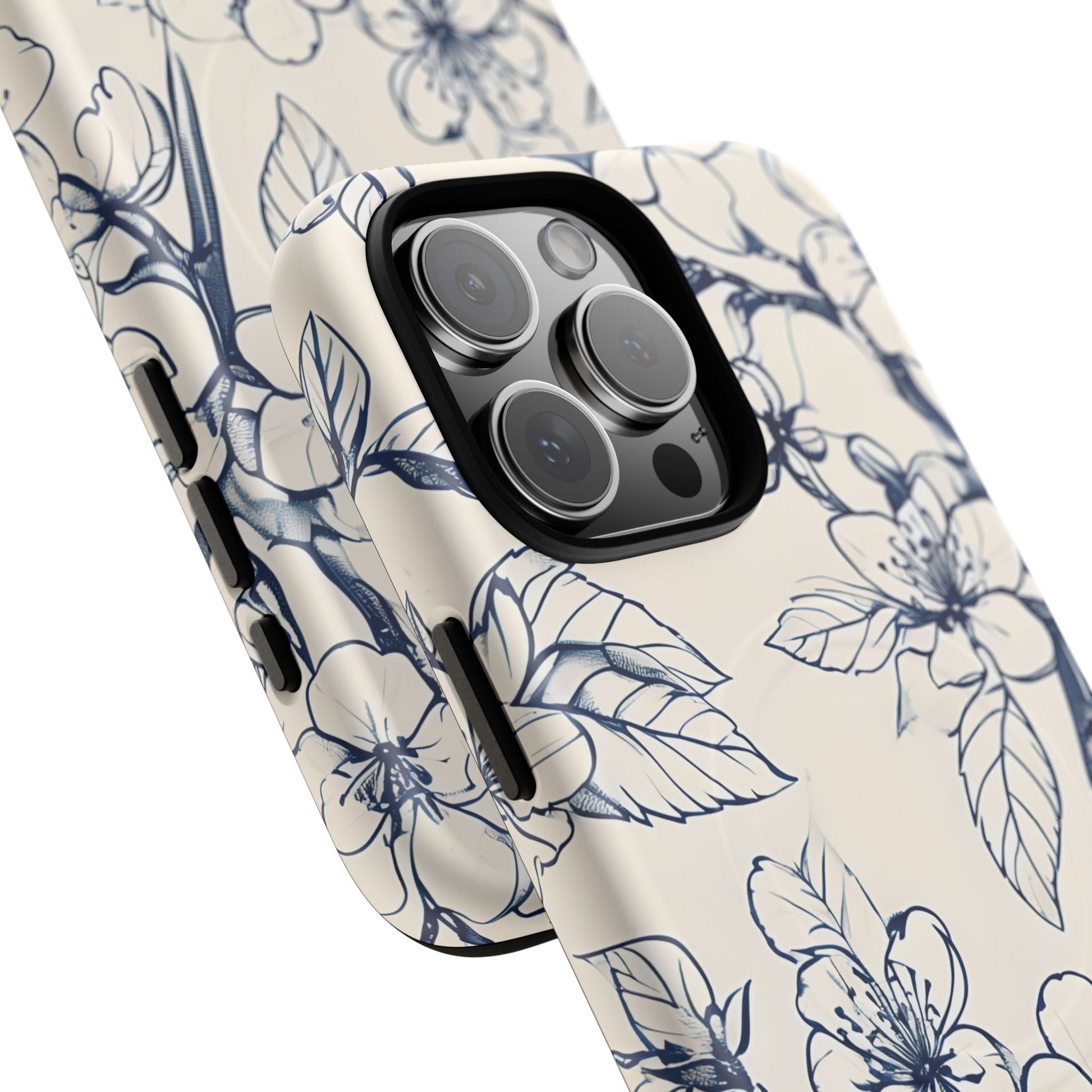 Blossom Sketch - Artistic Blue Floral - iPhone 16 Pro Max MagSafe Phone Case - Hand-Drawn Botanical Design